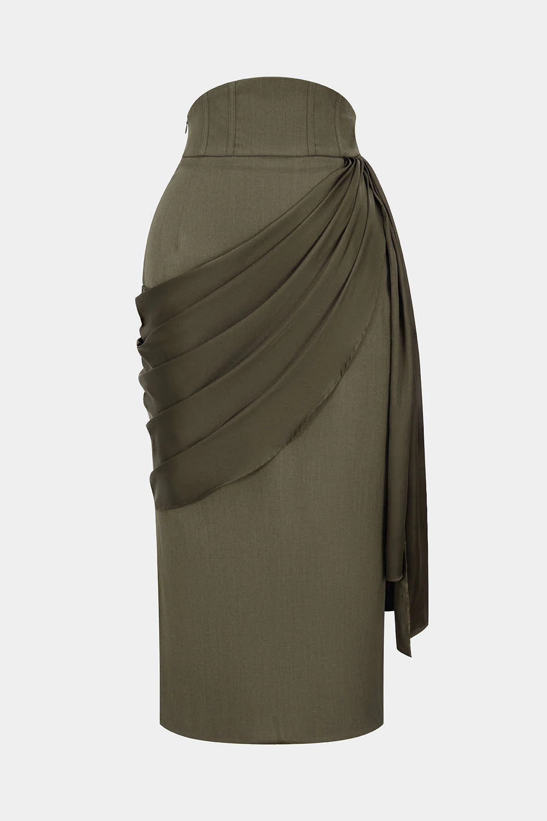 Satin Asymmetrical Ruched Skirt