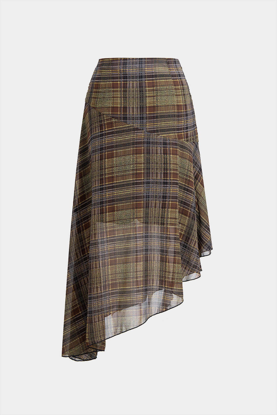 Plaid Ruched Asymmetrical Hem Skirt - Image 2