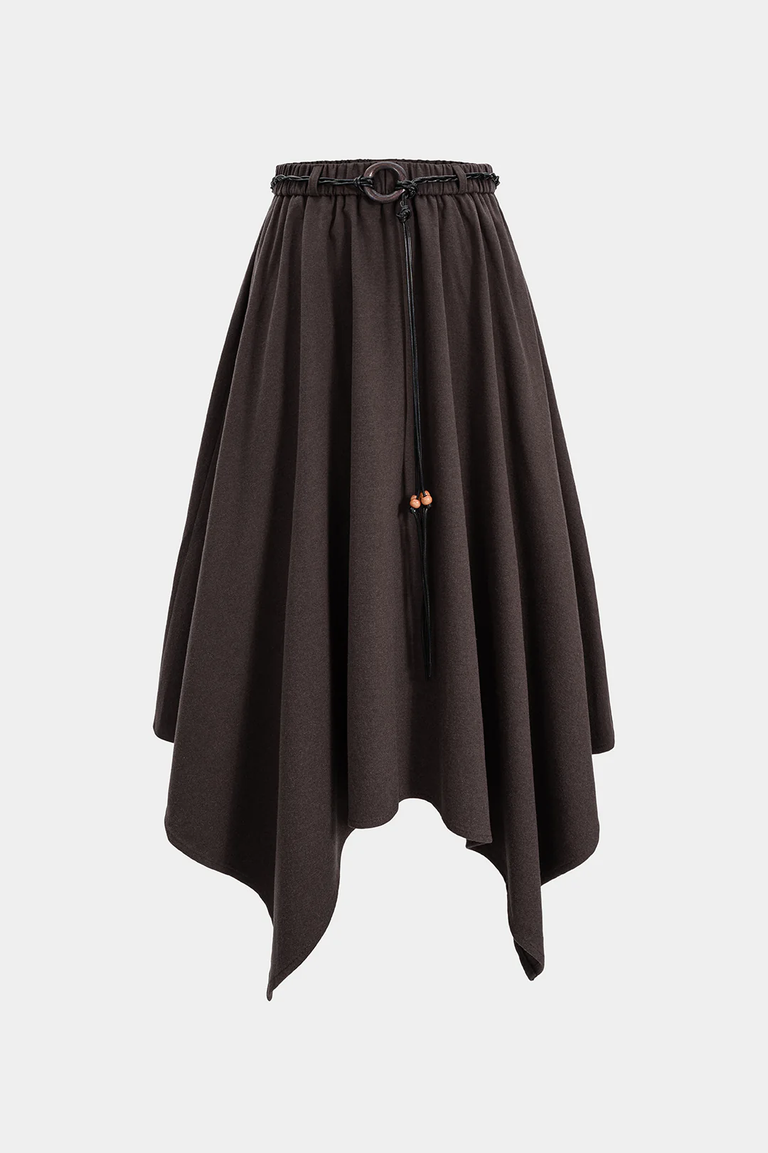 Suede Belted Shirred Waistband Irregular Hem Skirt