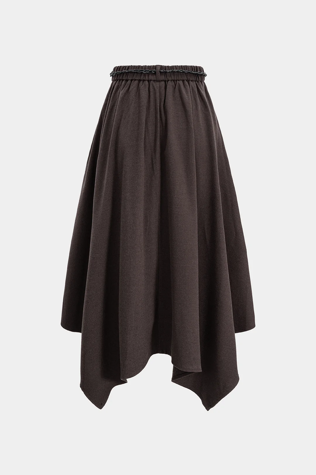 Suede Belted Shirred Waistband Irregular Hem Skirt - Image 2