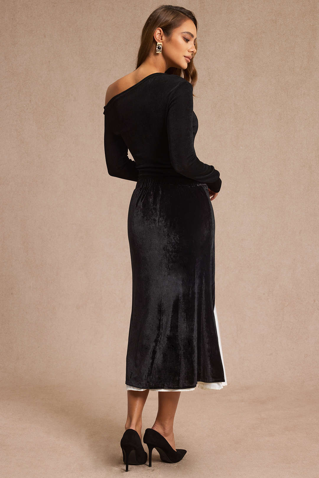 Velvet Patchwork Asymmetrical High Waist Skirt - Image 2