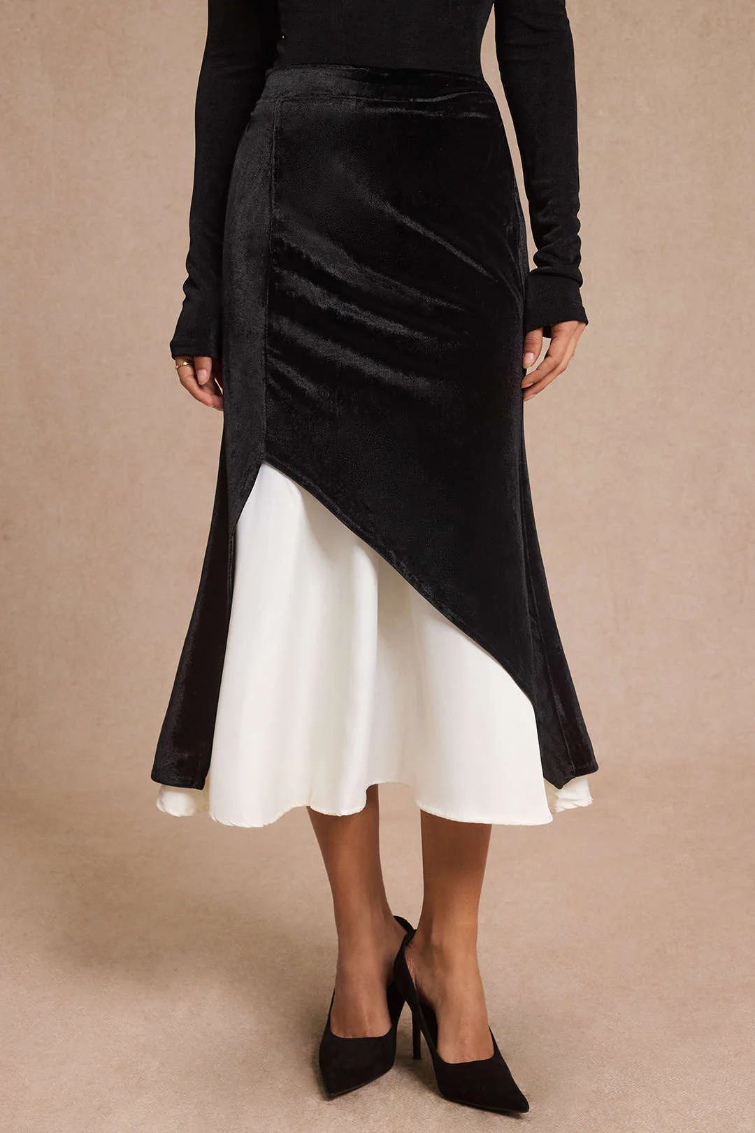 Velvet Patchwork Asymmetrical High Waist Skirt - Image 3