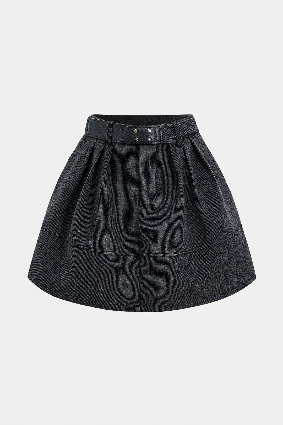 Woven Belted Pleated Skirt