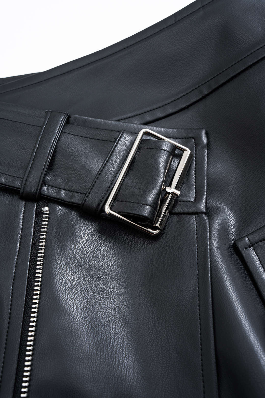 Faux Leather Patchwork Asymmetrical Zipper Split Skirt - Image 3