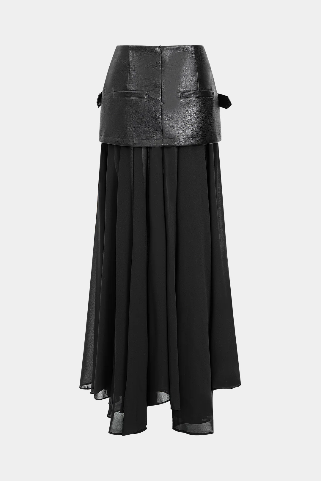 Faux Leather Patchwork Asymmetrical Midi Skirt - Image 2