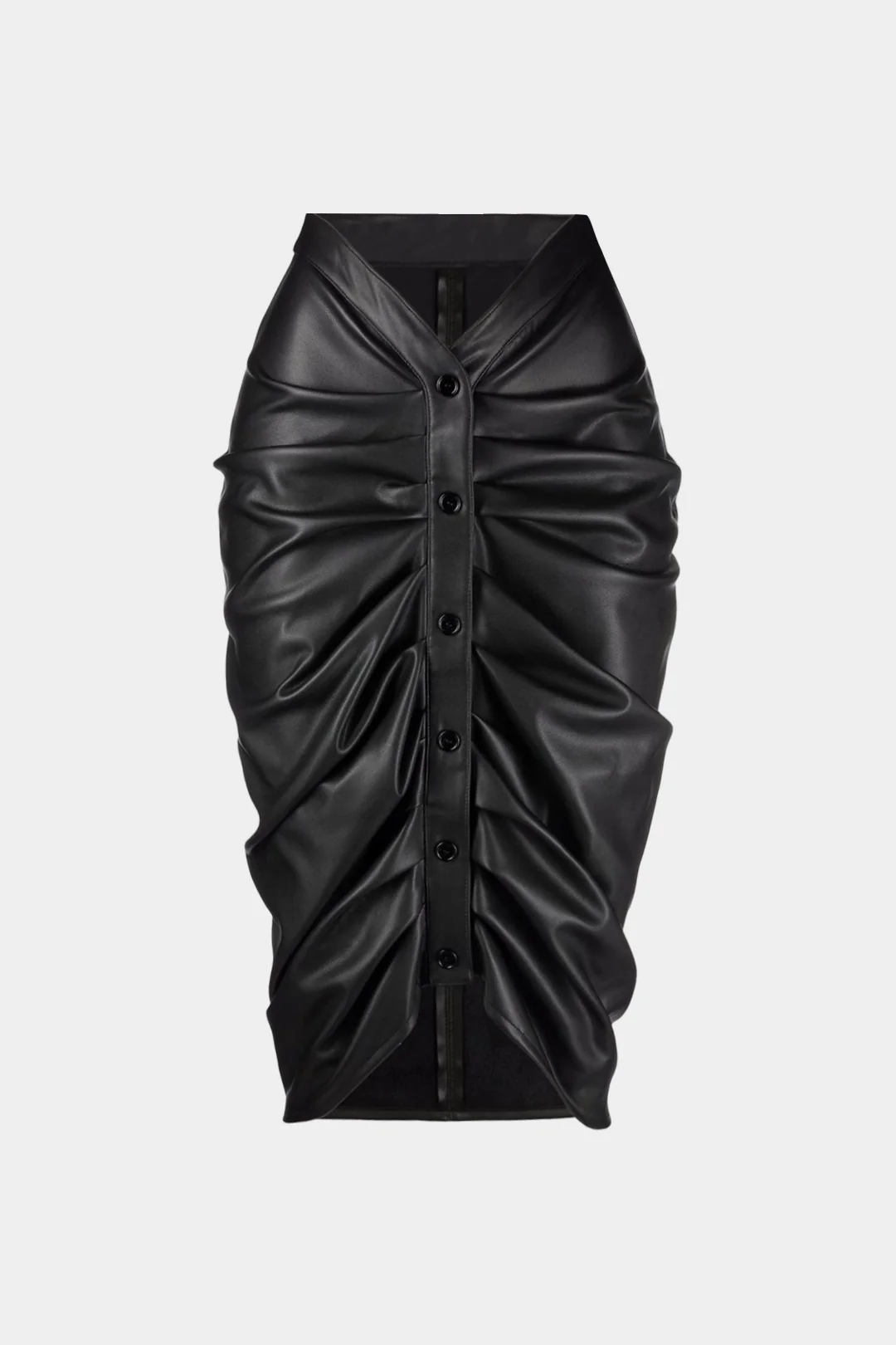 Faux Leather Button Ruched Skirt
