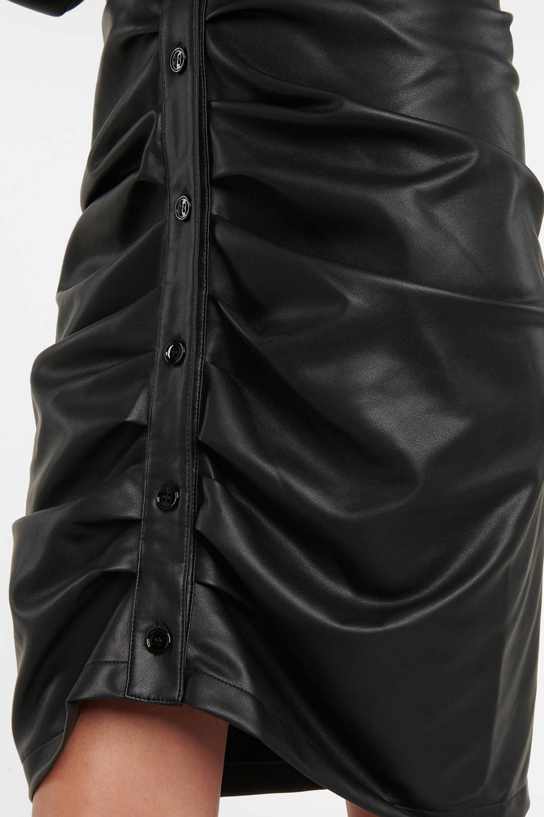 Faux Leather Button Ruched Skirt - Image 2