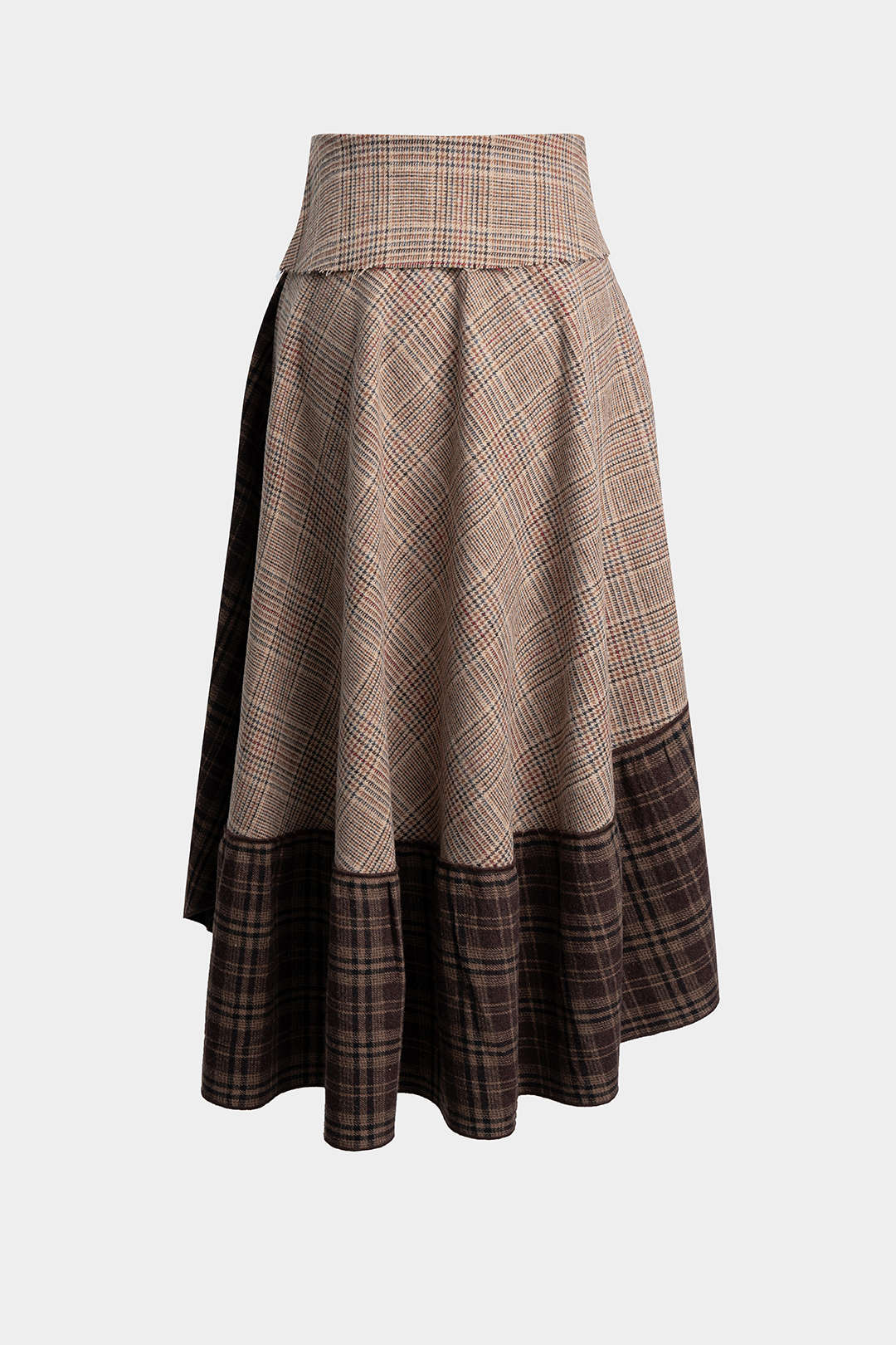 Plaid Print Contrast Asymmetrical Skirt - Image 2