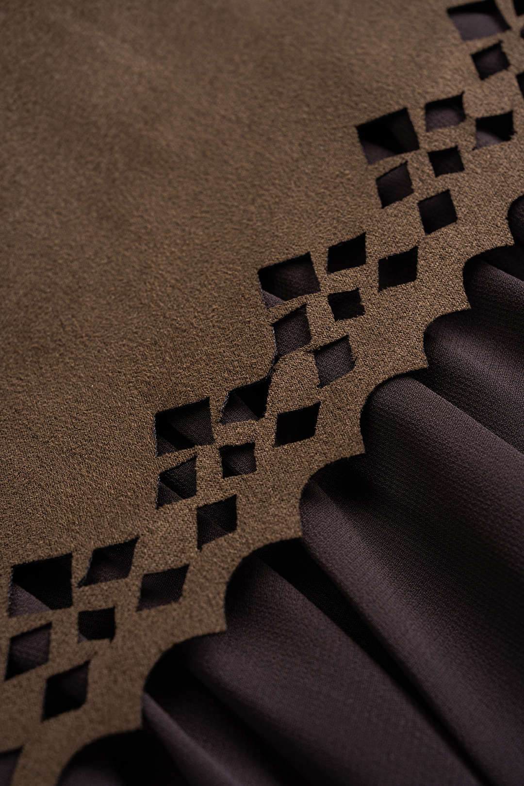 Suede Patchwork Mesh Cut Out Irregular Hem Skirt - Image 3