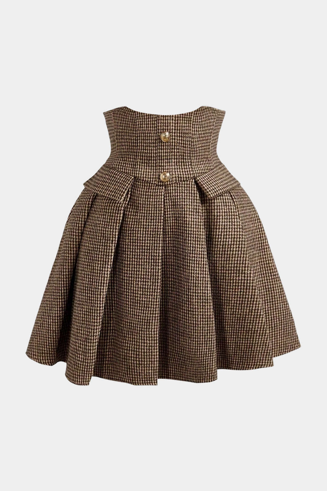 Houndstooth Print Pleated Mini Skirt