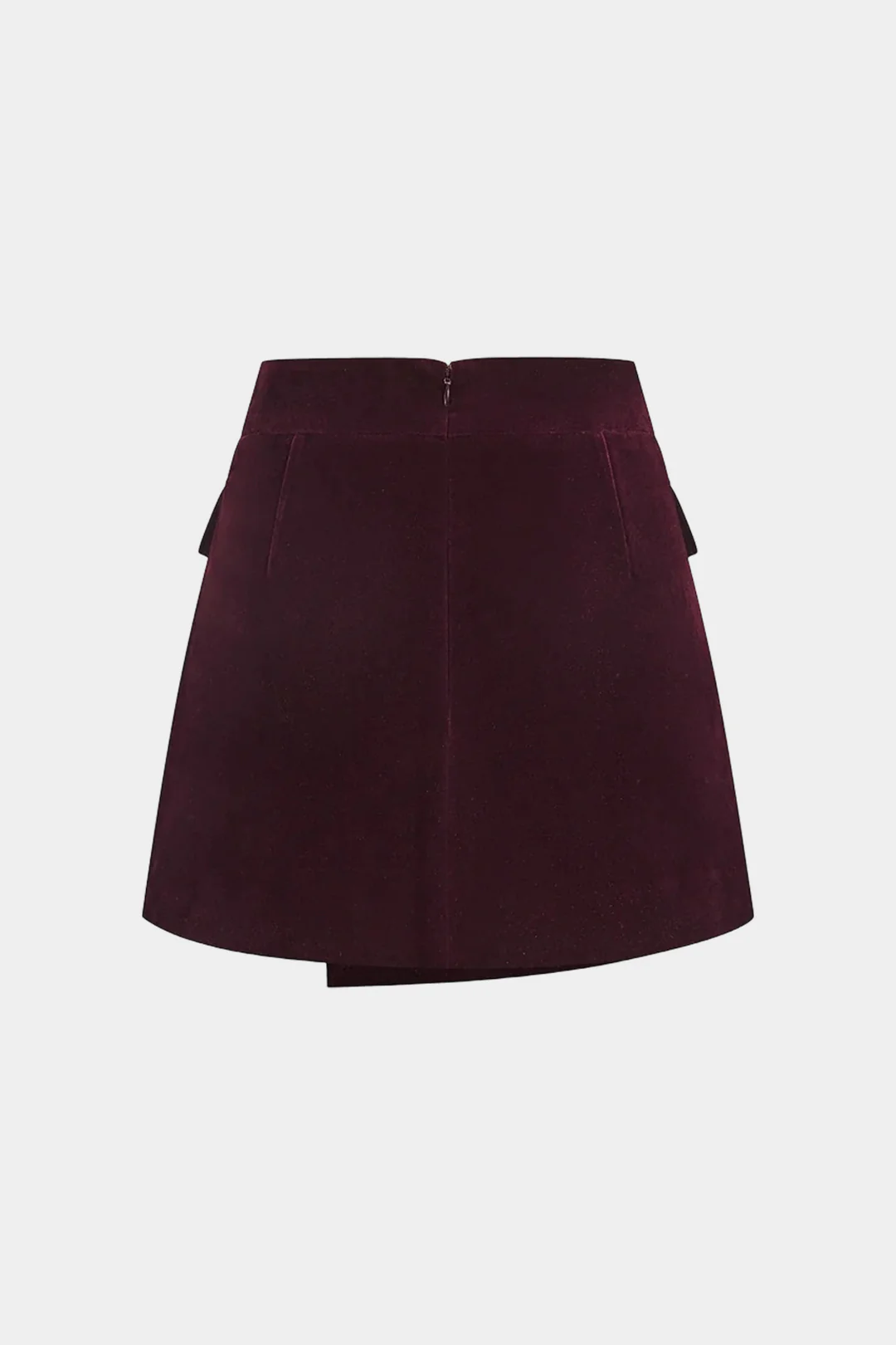 Velvet Fake Pockets Asymmetrical Skirt - Image 2