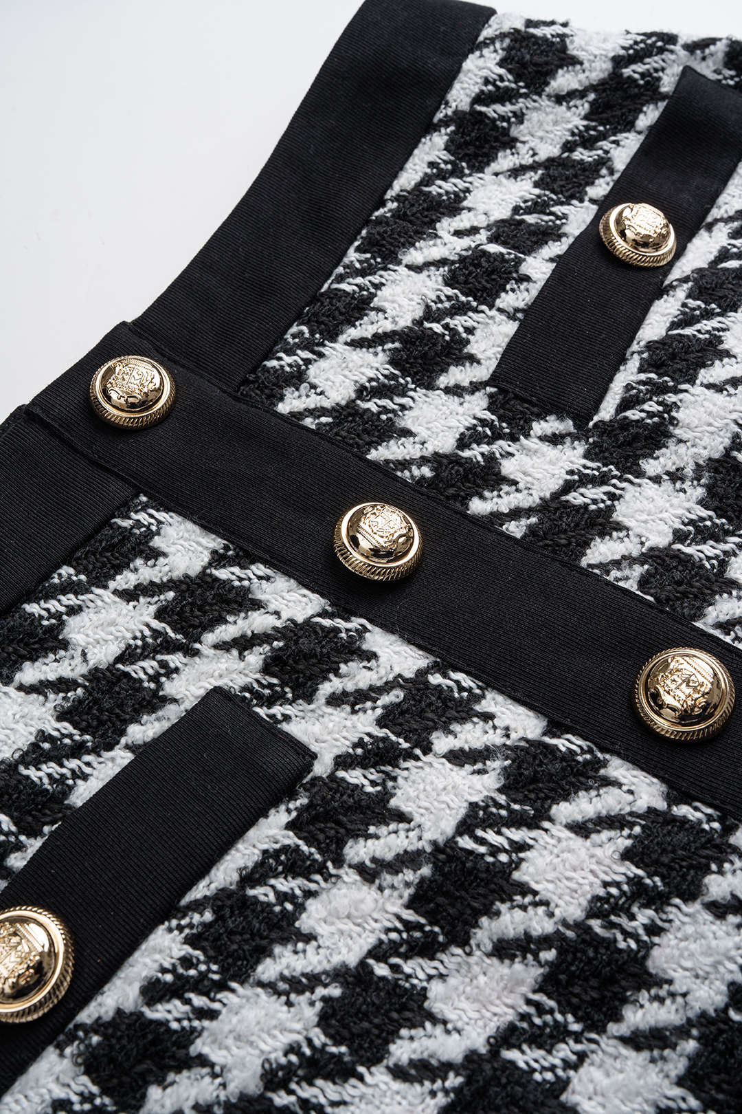 Houndstooth Print Button High Waist Skirt - Image 3