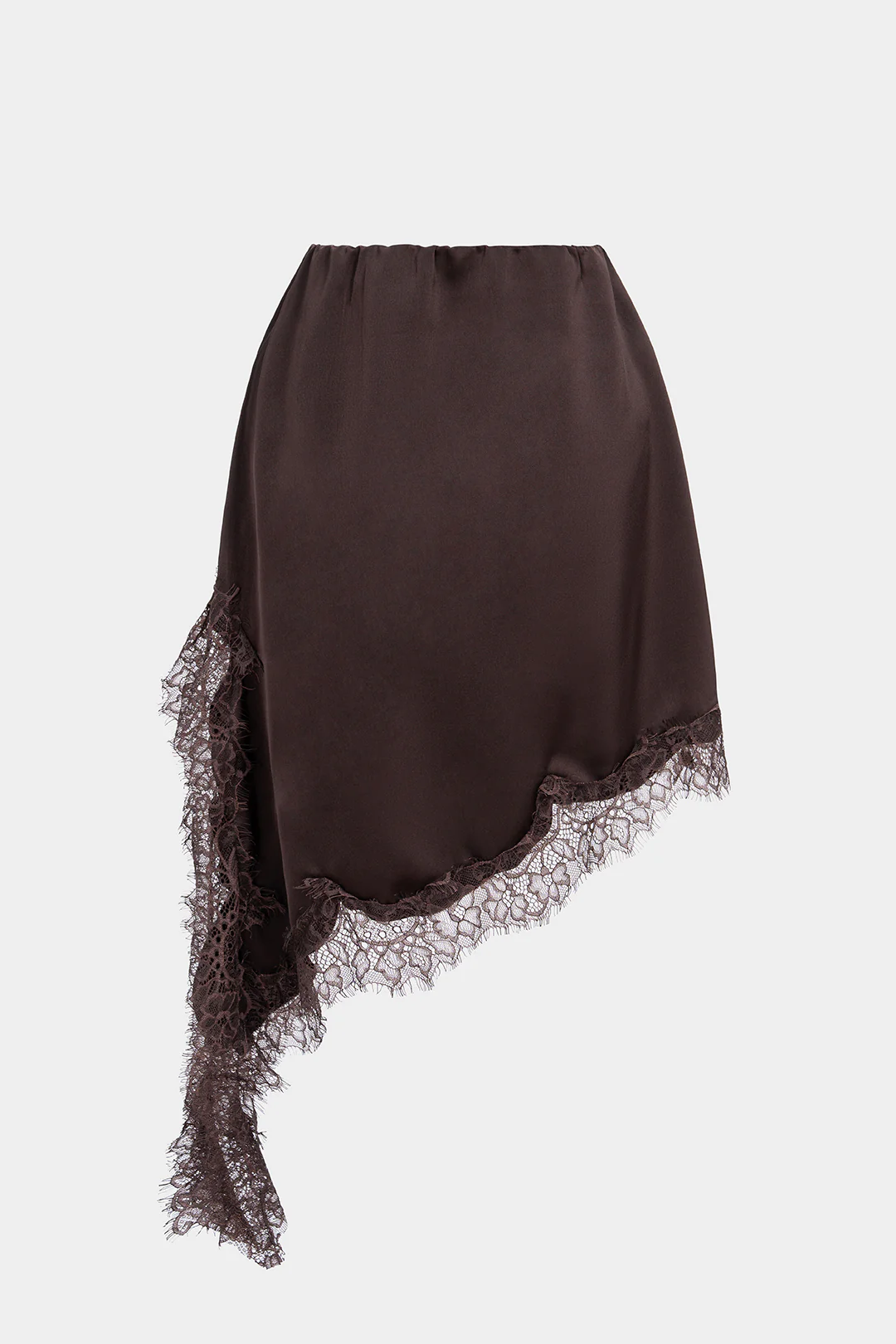 Satin Lace Trim Asymmetrical A-Line Skirt - Image 2