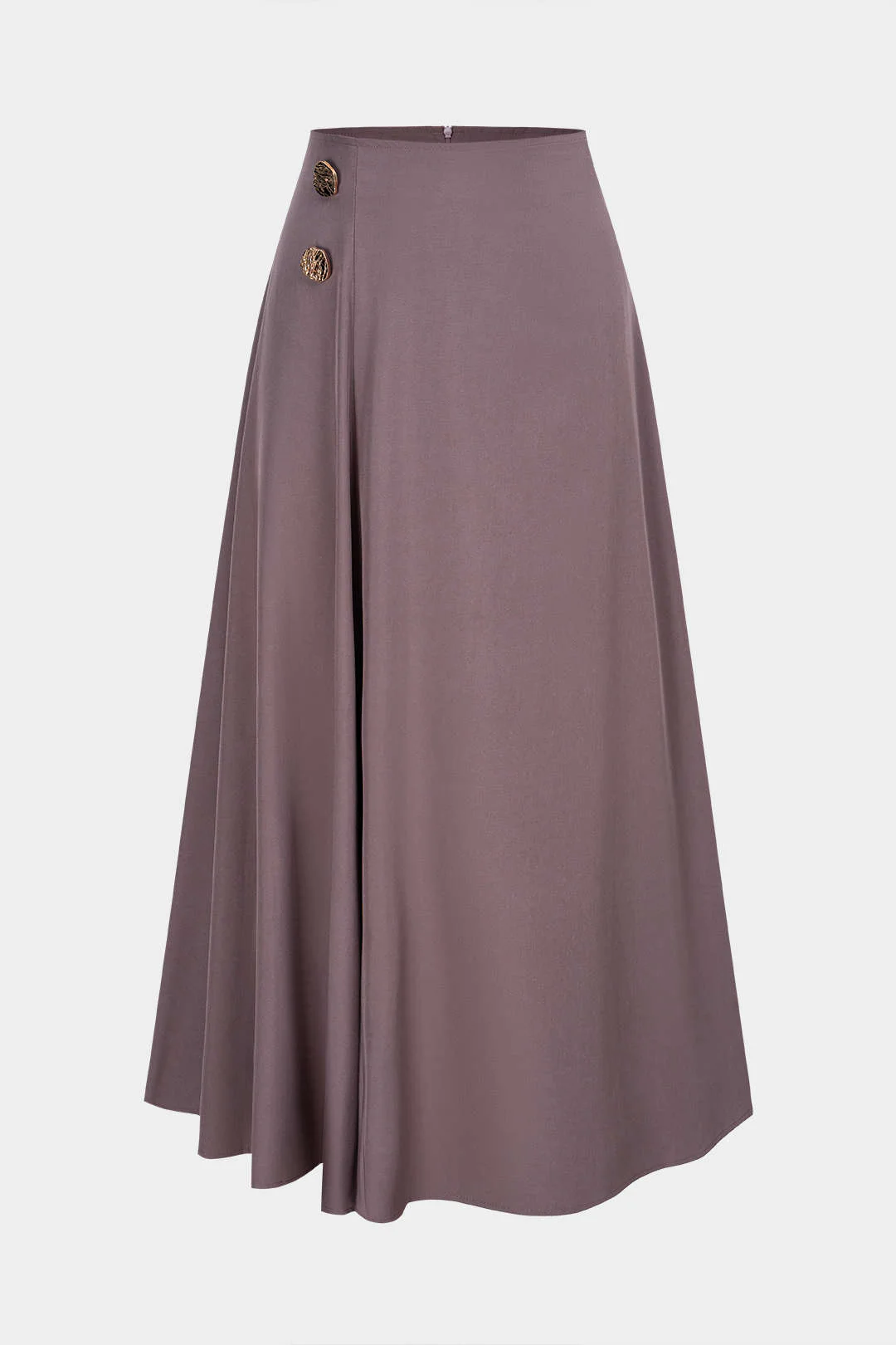 Solid Metallic Button High Waist A-Line Skirt