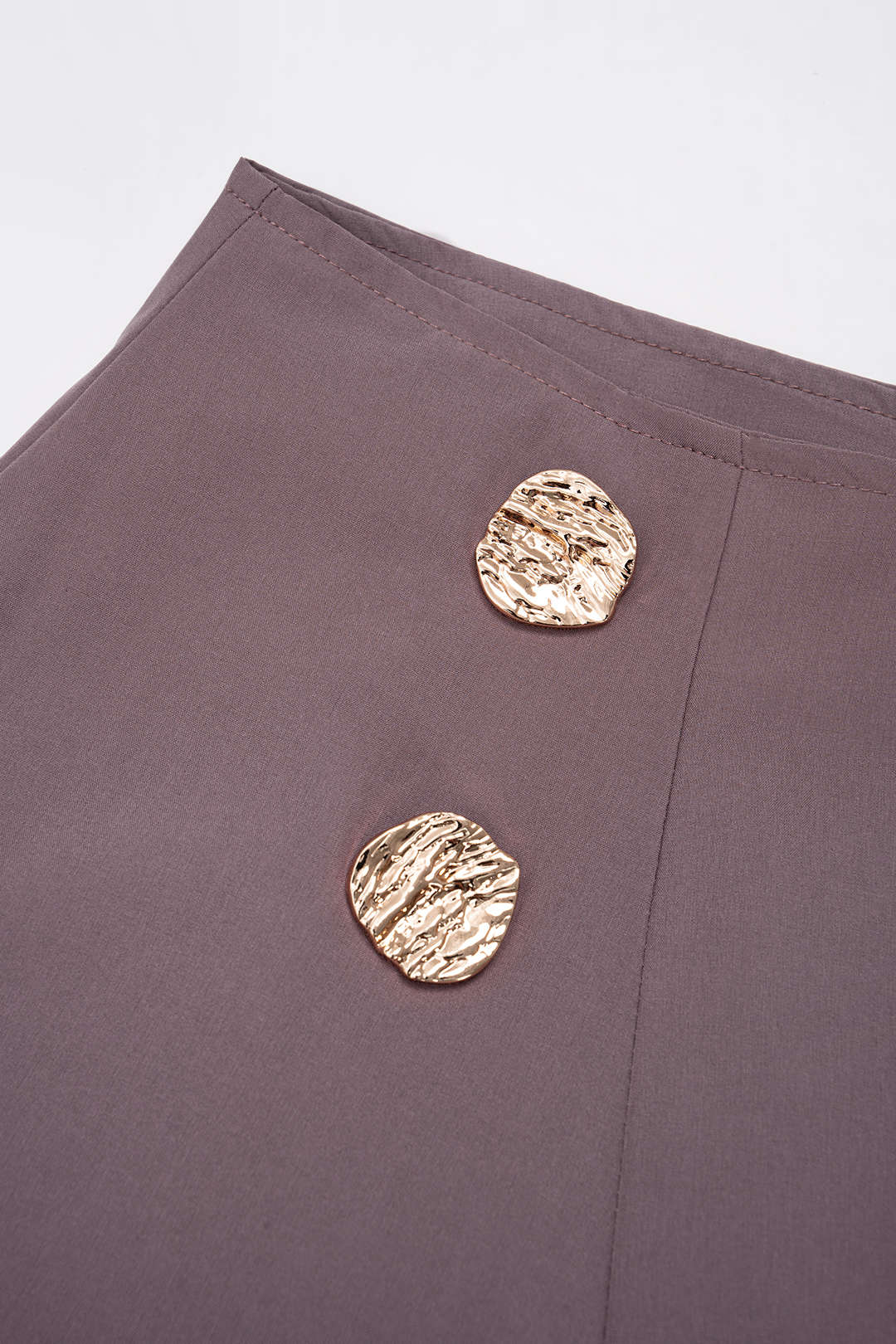 Solid Metallic Button High Waist A-Line Skirt - Image 3