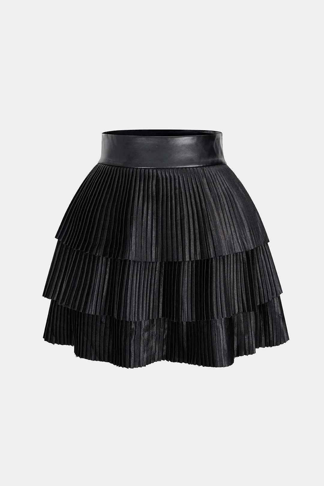 Satin Finish Pleated Layered Skirt