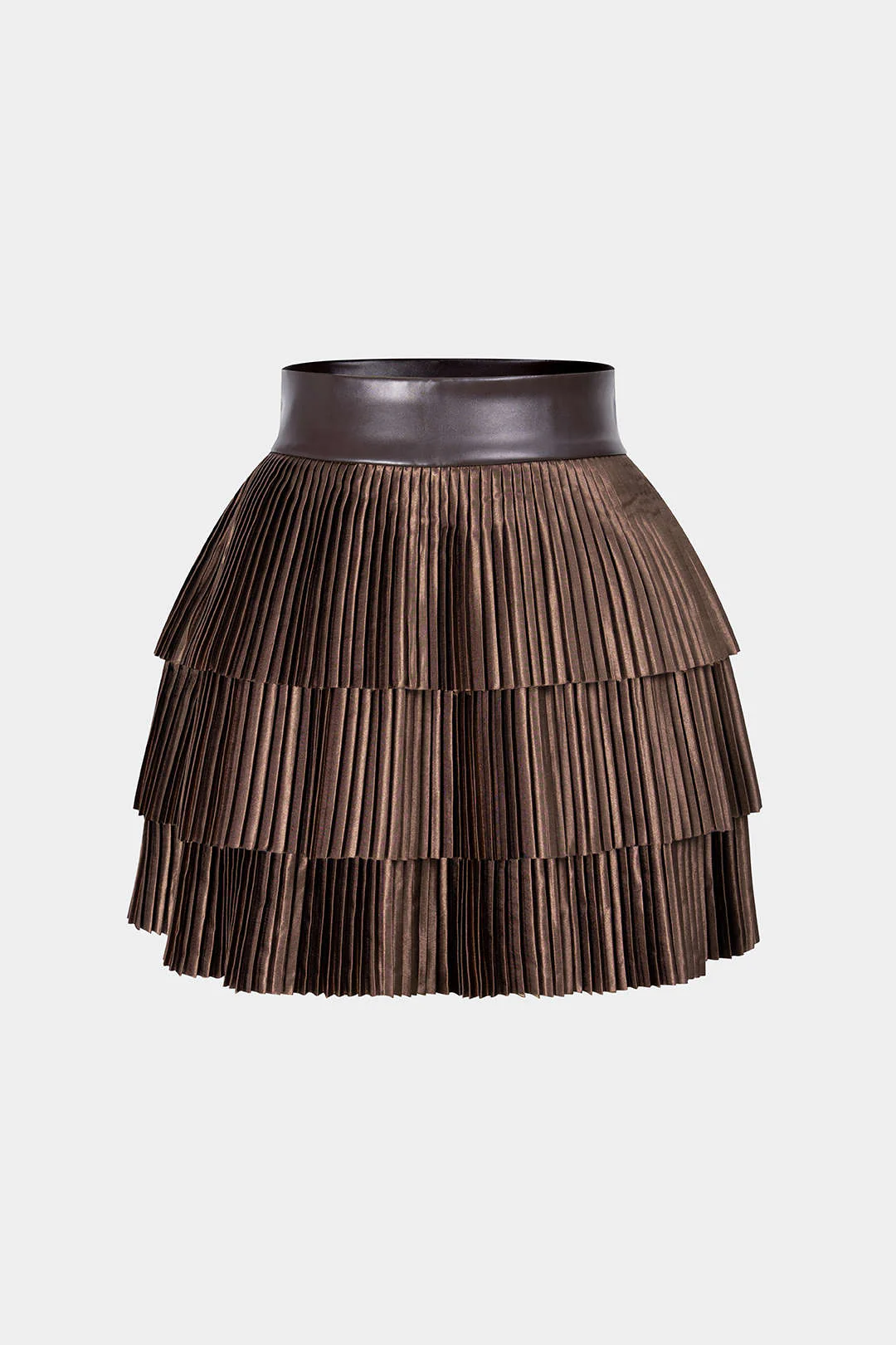 Satin Finish Pleated Layered Skirt - Image 6