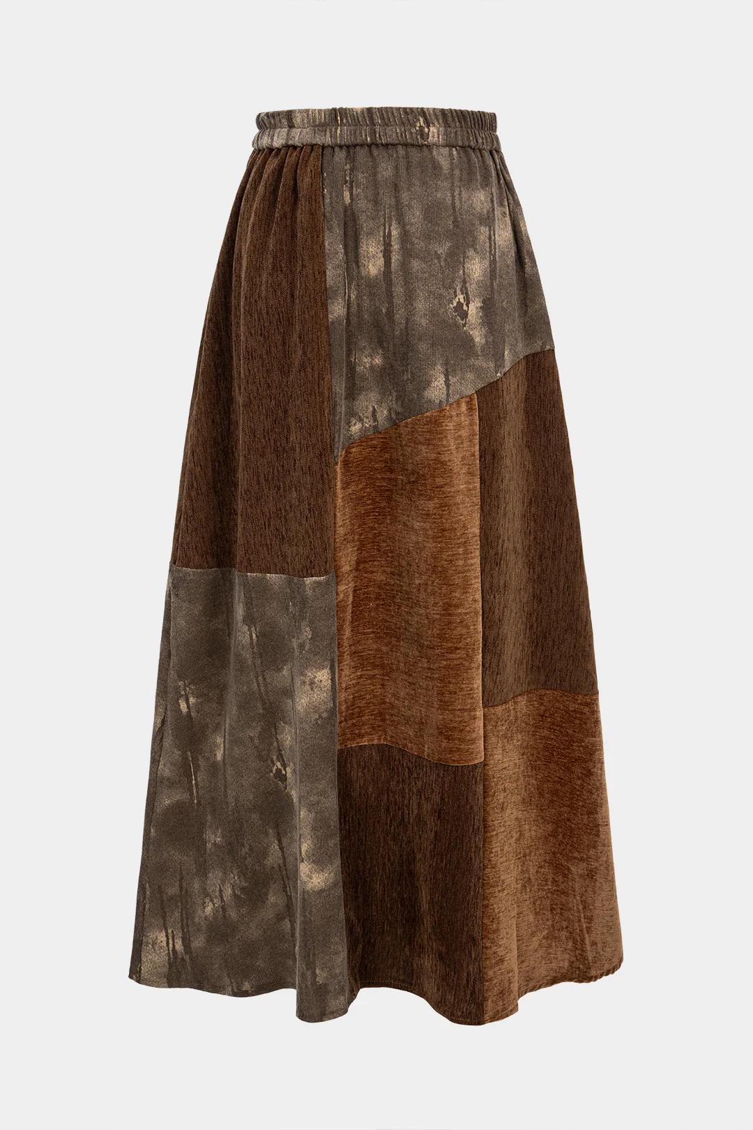 Abstract Contrast Print Patchwork Shirred Waistband Skirt - Image 2