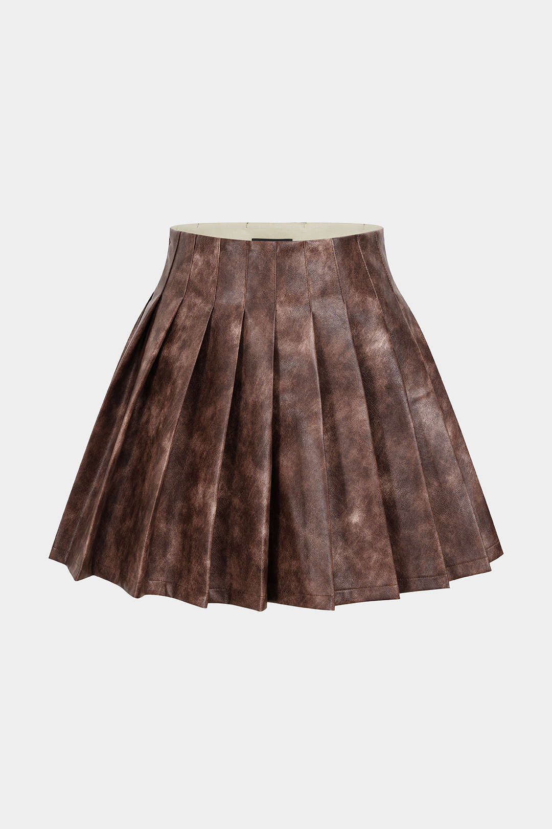 Washed Faux Leather Pleated Zipper Mini Skirt - Image 2