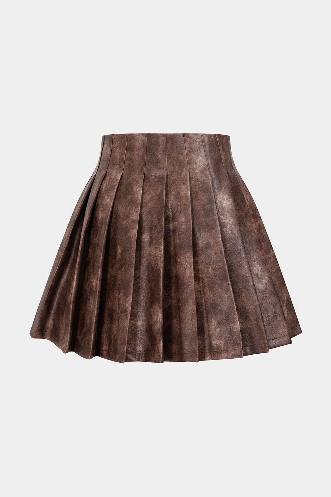 Washed Faux Leather Pleated Zipper Mini Skirt - Image 3