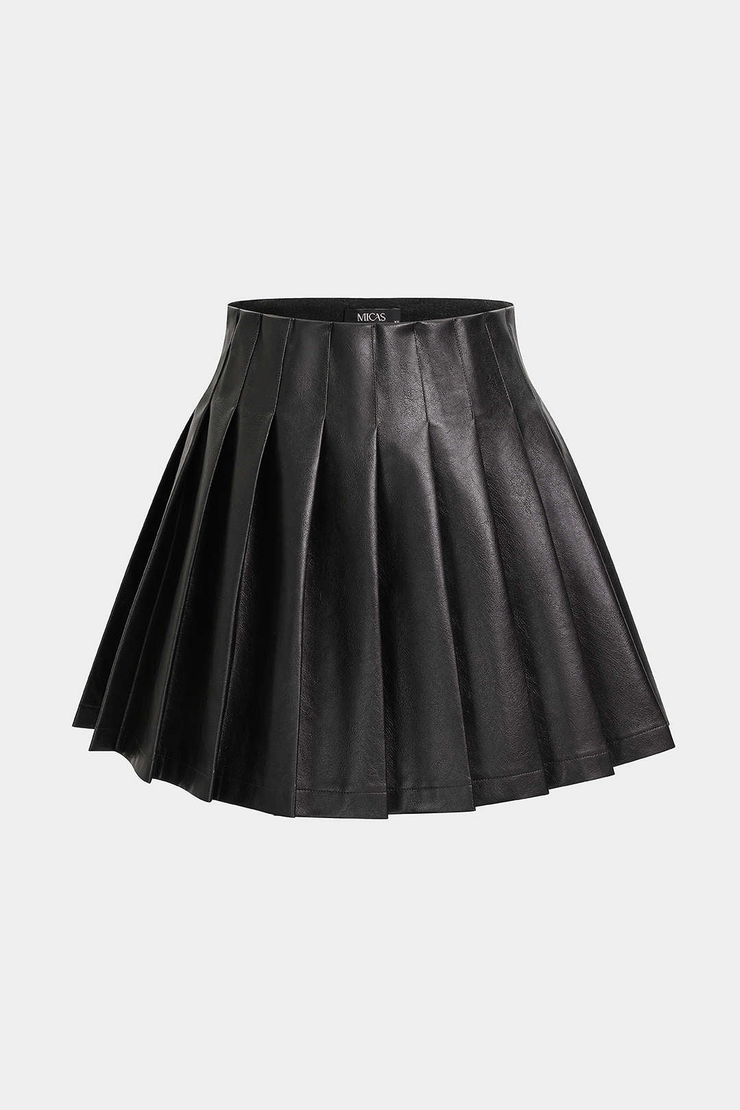 Washed Faux Leather Pleated Zipper Mini Skirt - Image 7