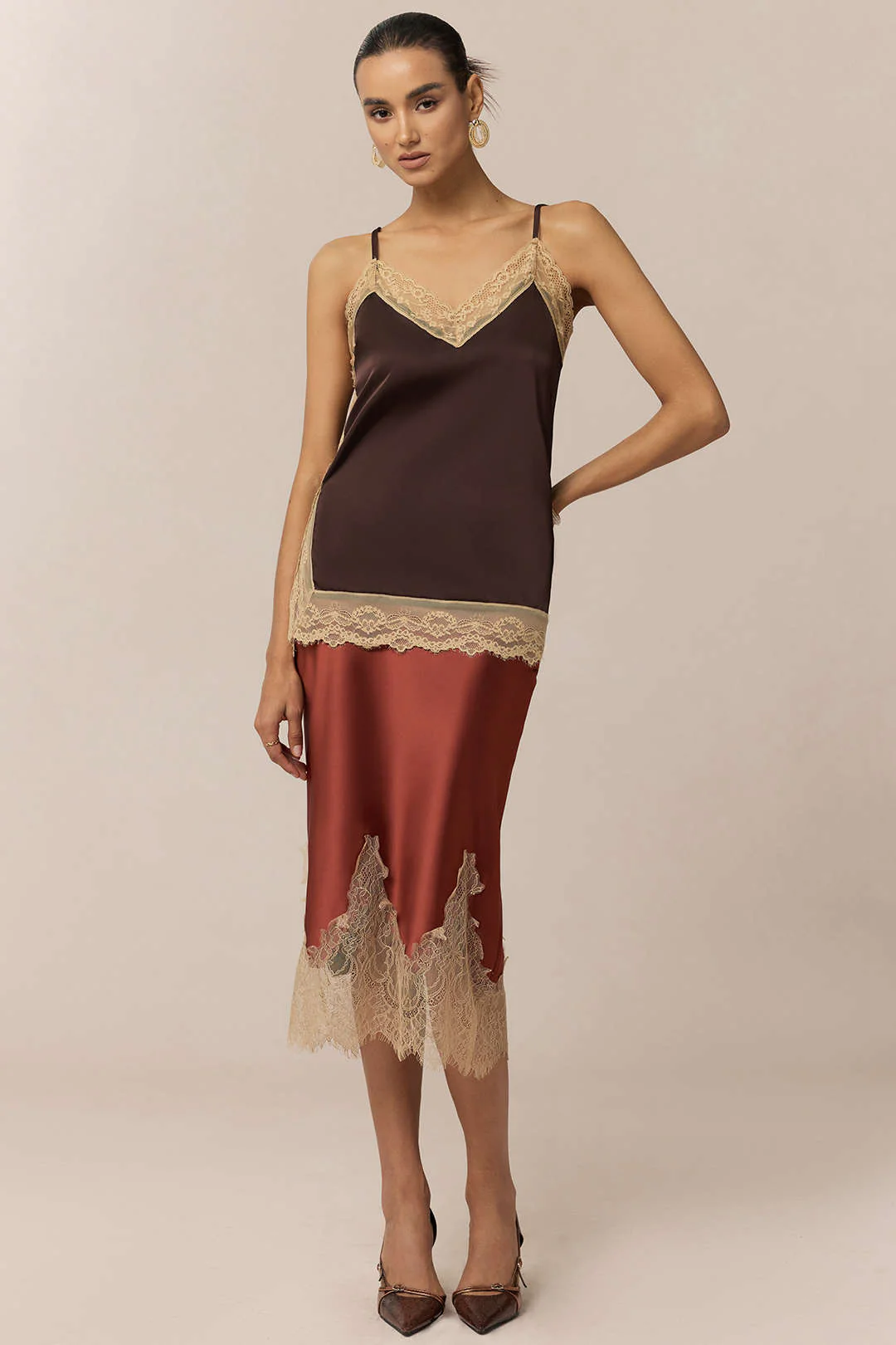 Satin Patchwork Lace Skirt - Image 5