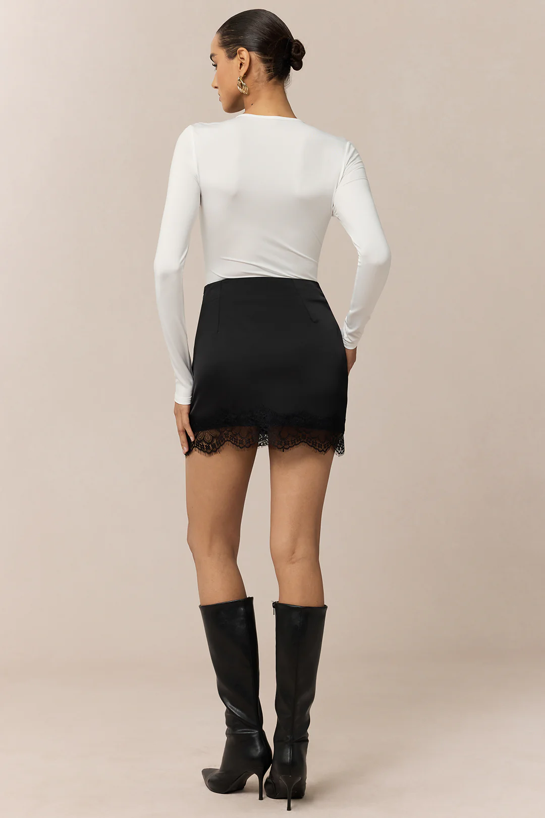 Satin Patchwork Lace Trim Zipper Mini Skirt - Image 5