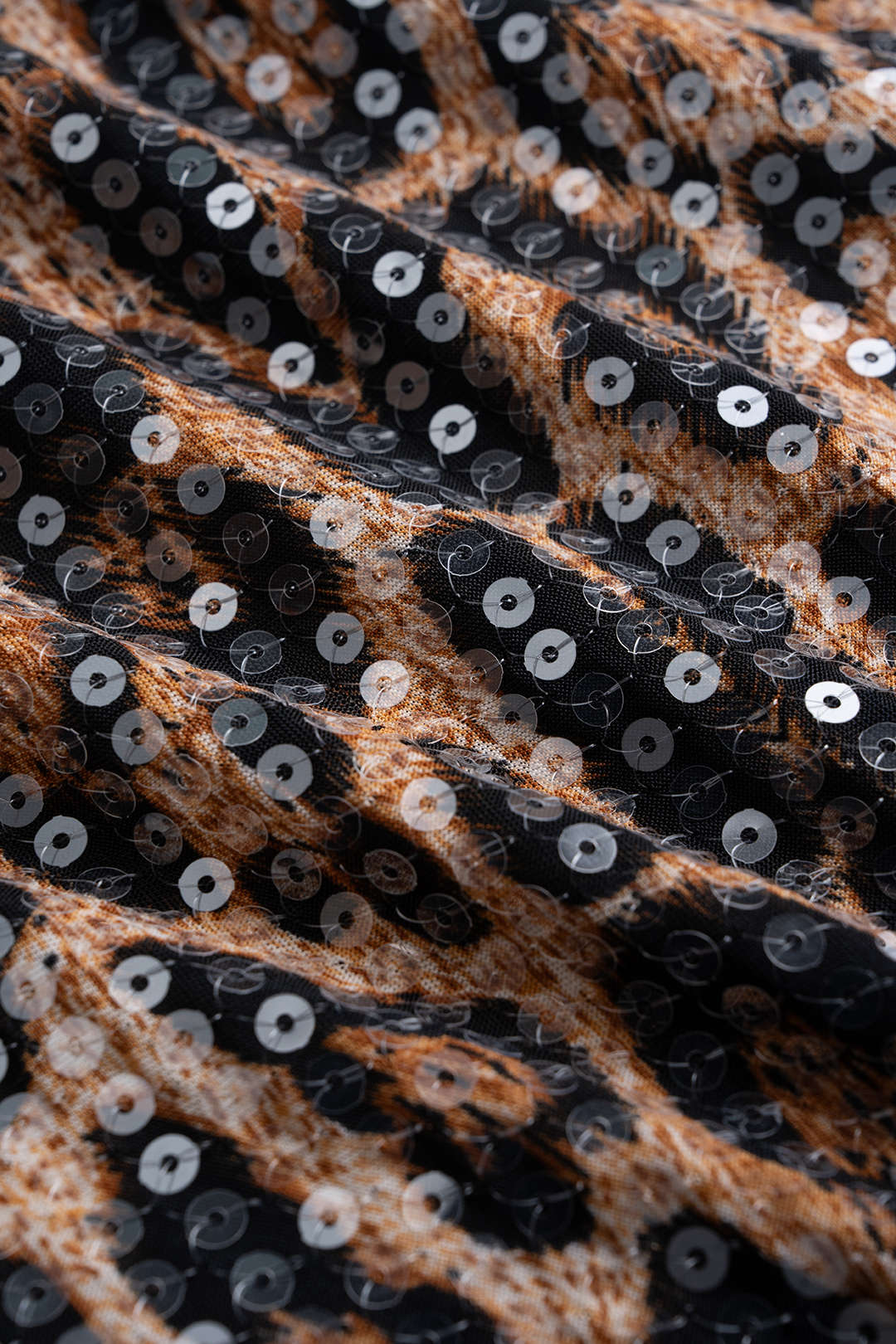 Leopard Print Sequin High Waist Mini Skirt - Image 3