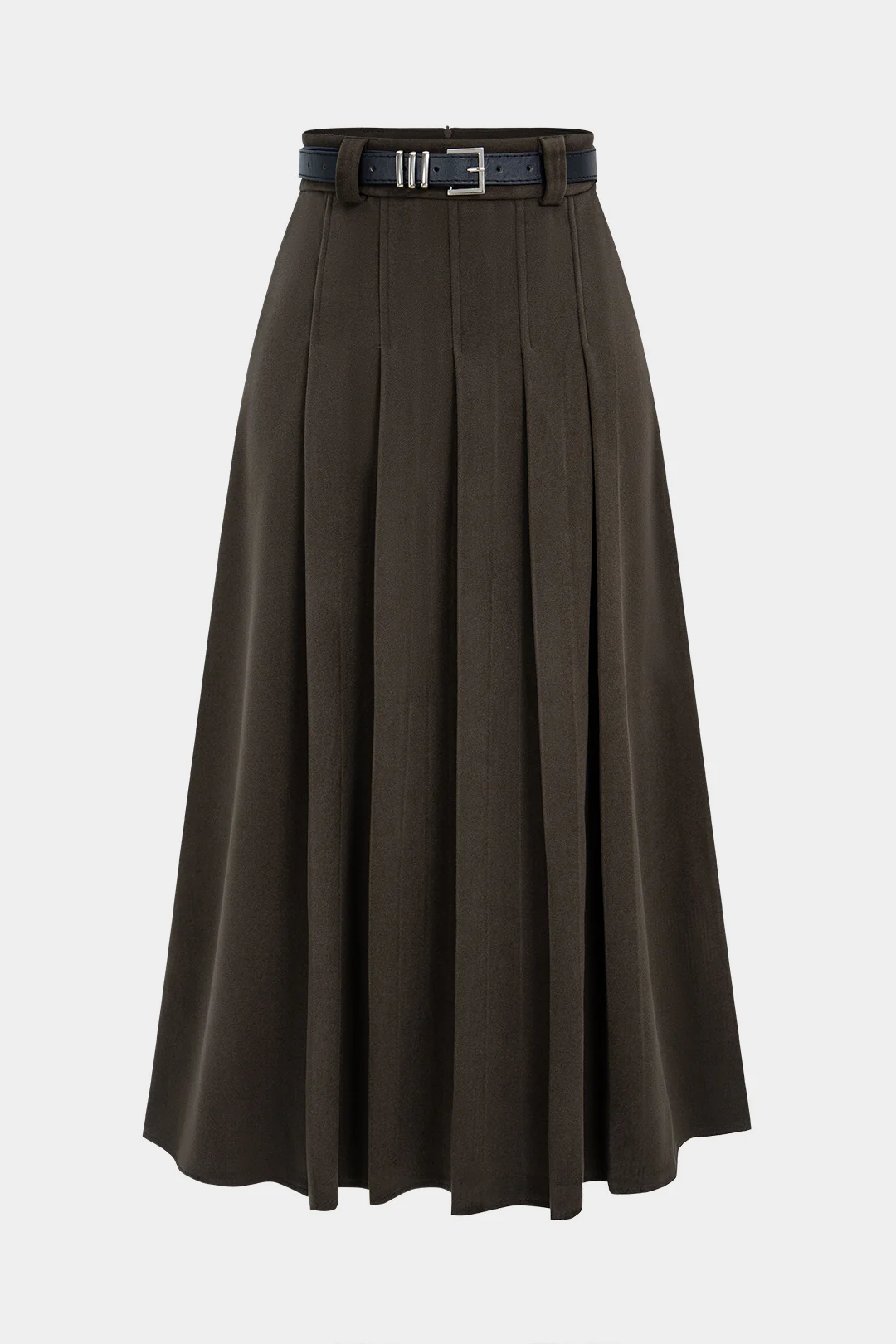 Woolen Pleated Belted High Waist Skirt