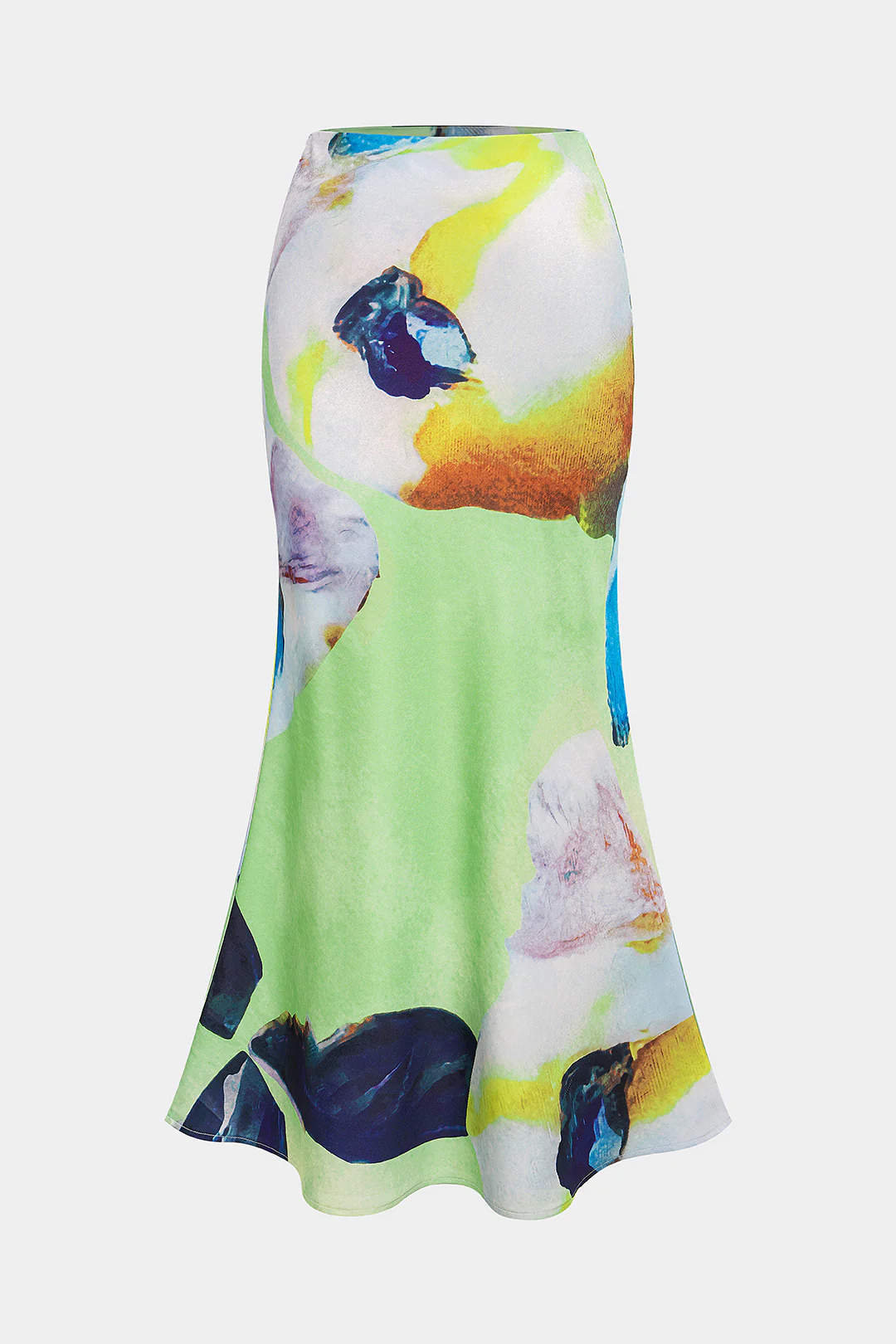 Abstract Print Satin Ruched Skirt
