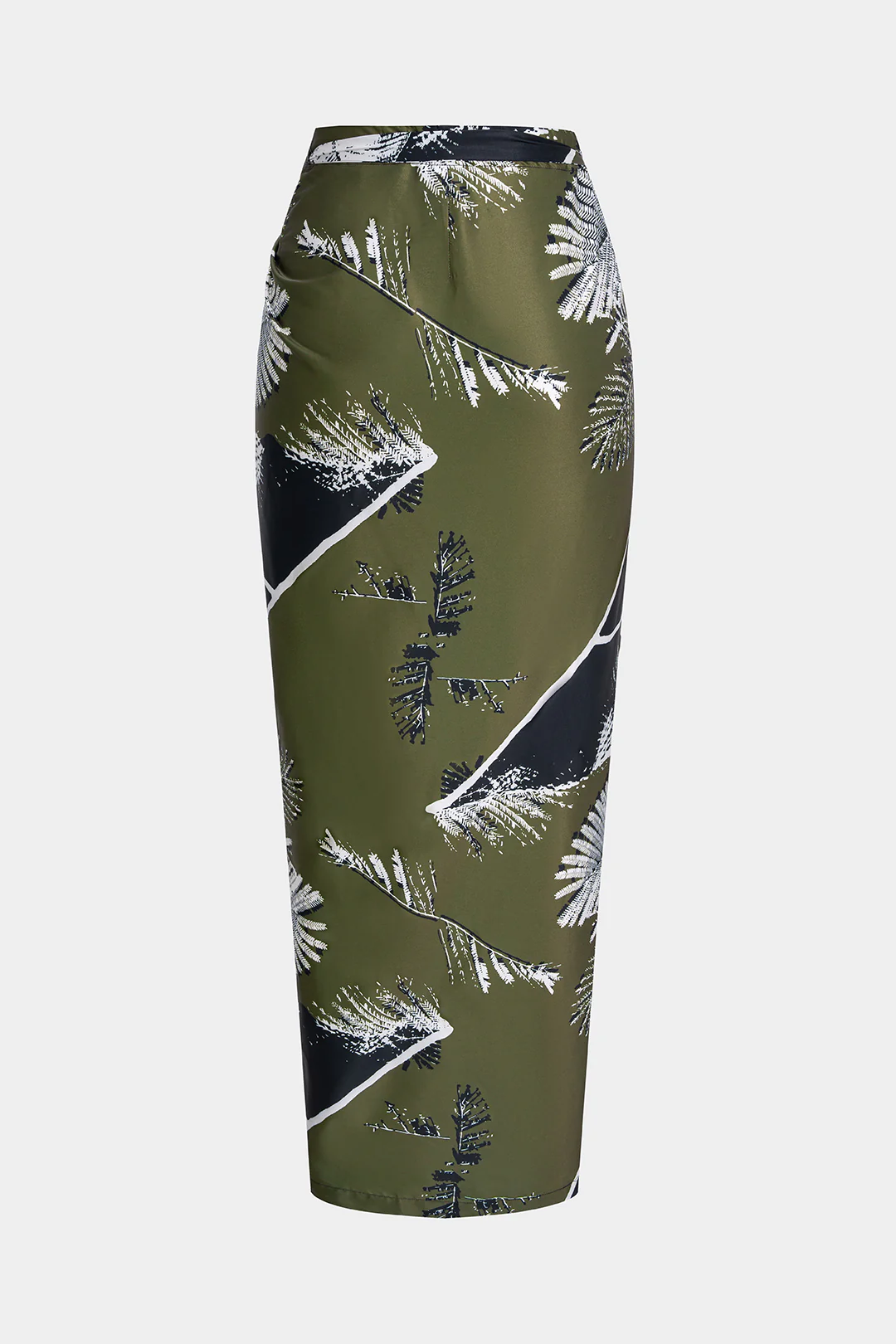 Leaves Print Satin Asymmetrical Tie-Up Ruched Skirt - Image 2