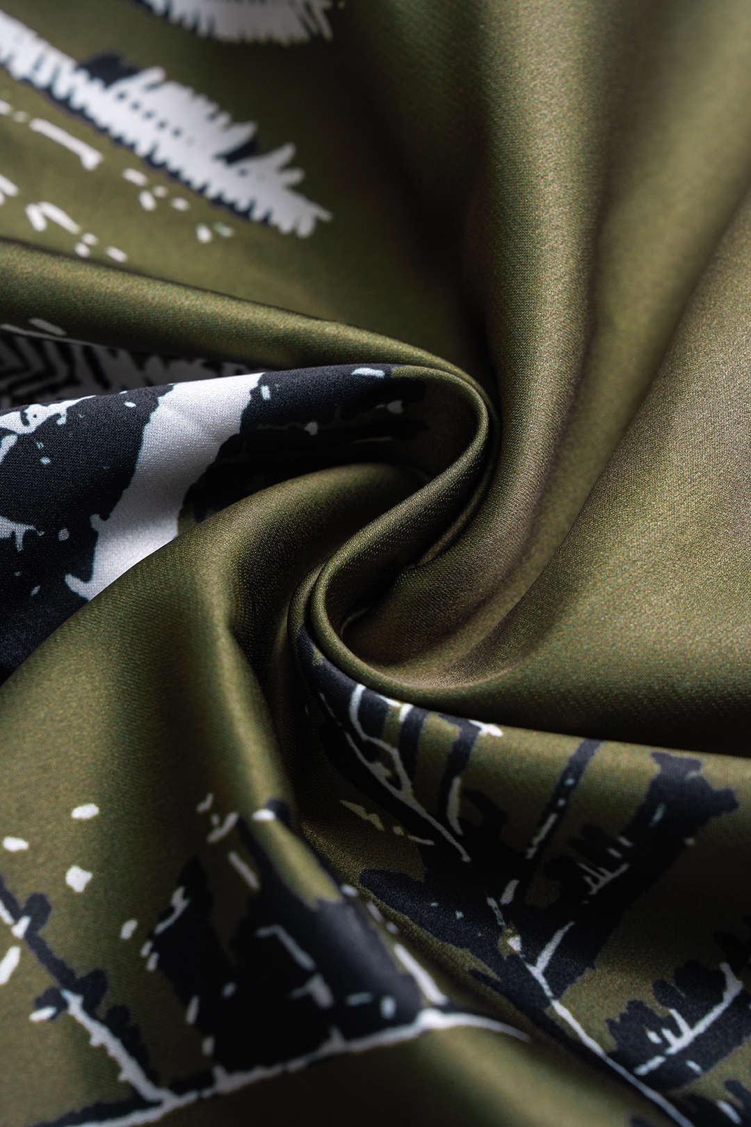 Leaves Print Satin Asymmetrical Tie-Up Ruched Skirt - Image 3