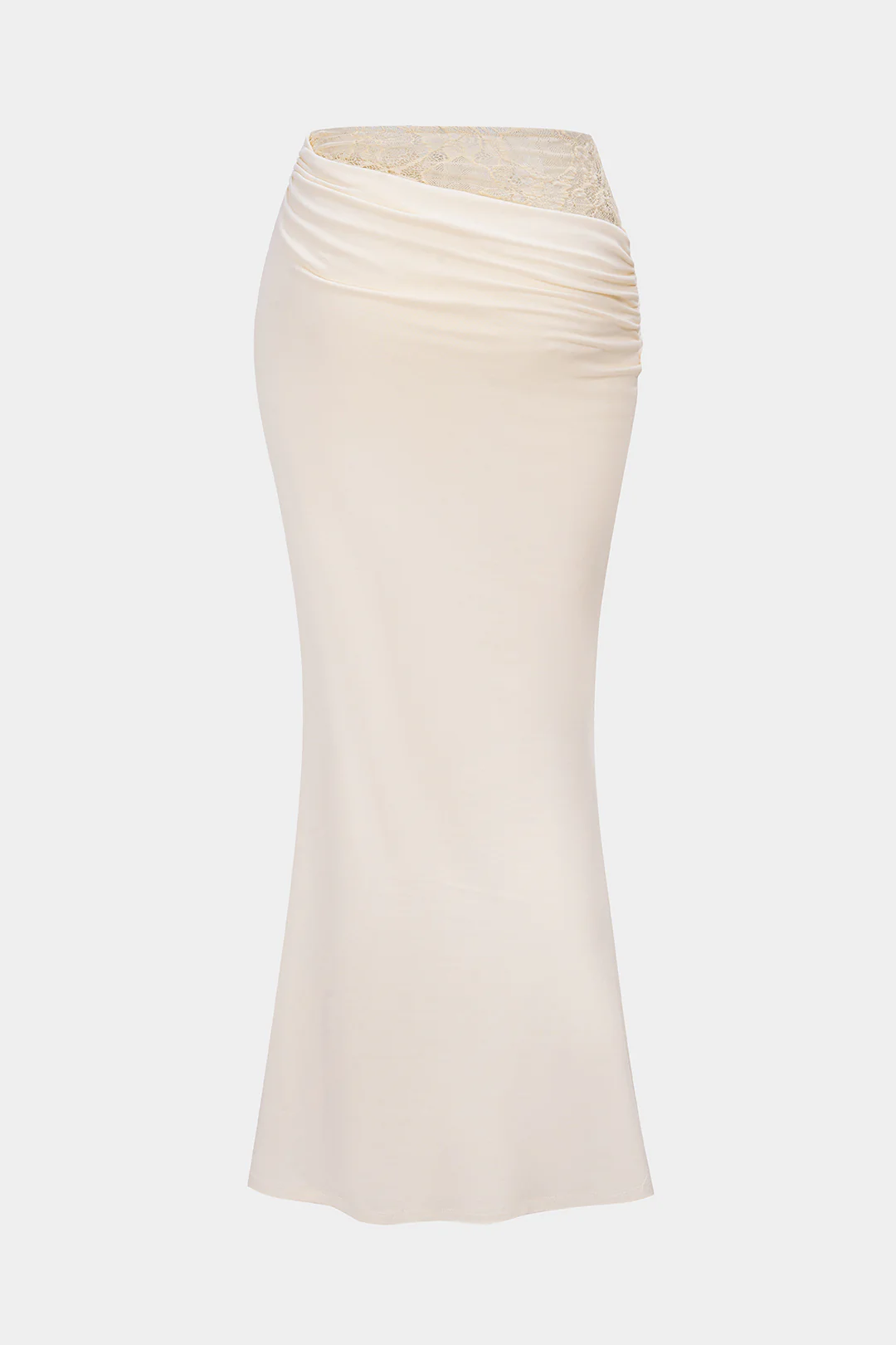 Lace Patchwork Asymmetrical Ruched High Waist Skirt - Image 2