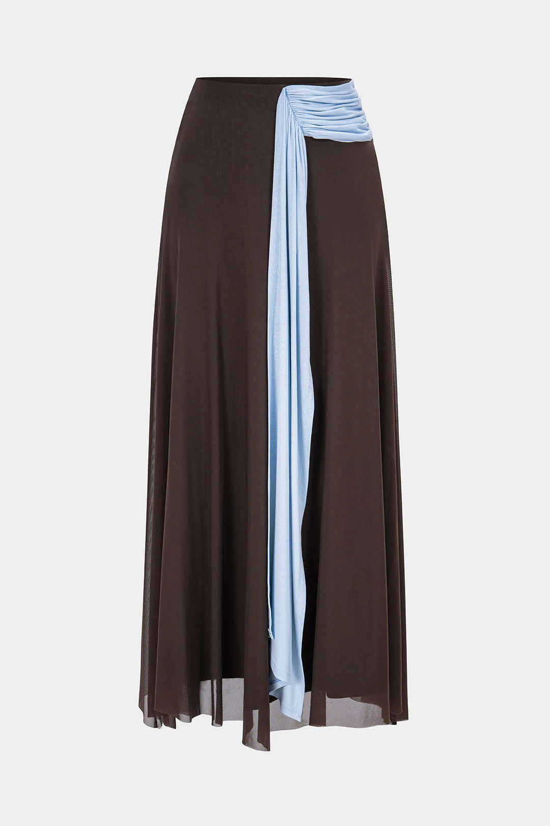 Contrast Mesh Patchwork Asymmetrical Ruched Skirt