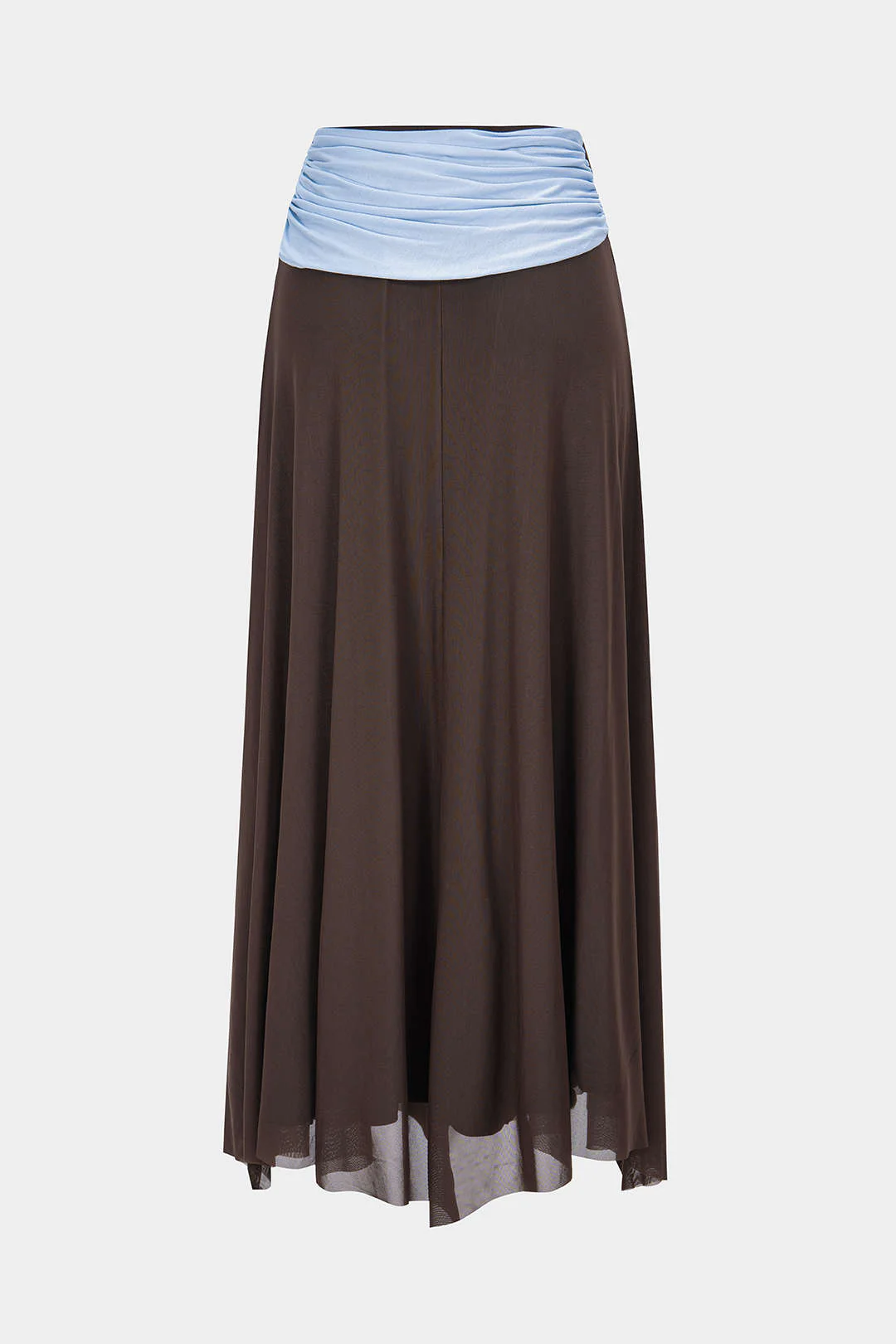 Contrast Mesh Patchwork Asymmetrical Ruched Skirt - Image 2