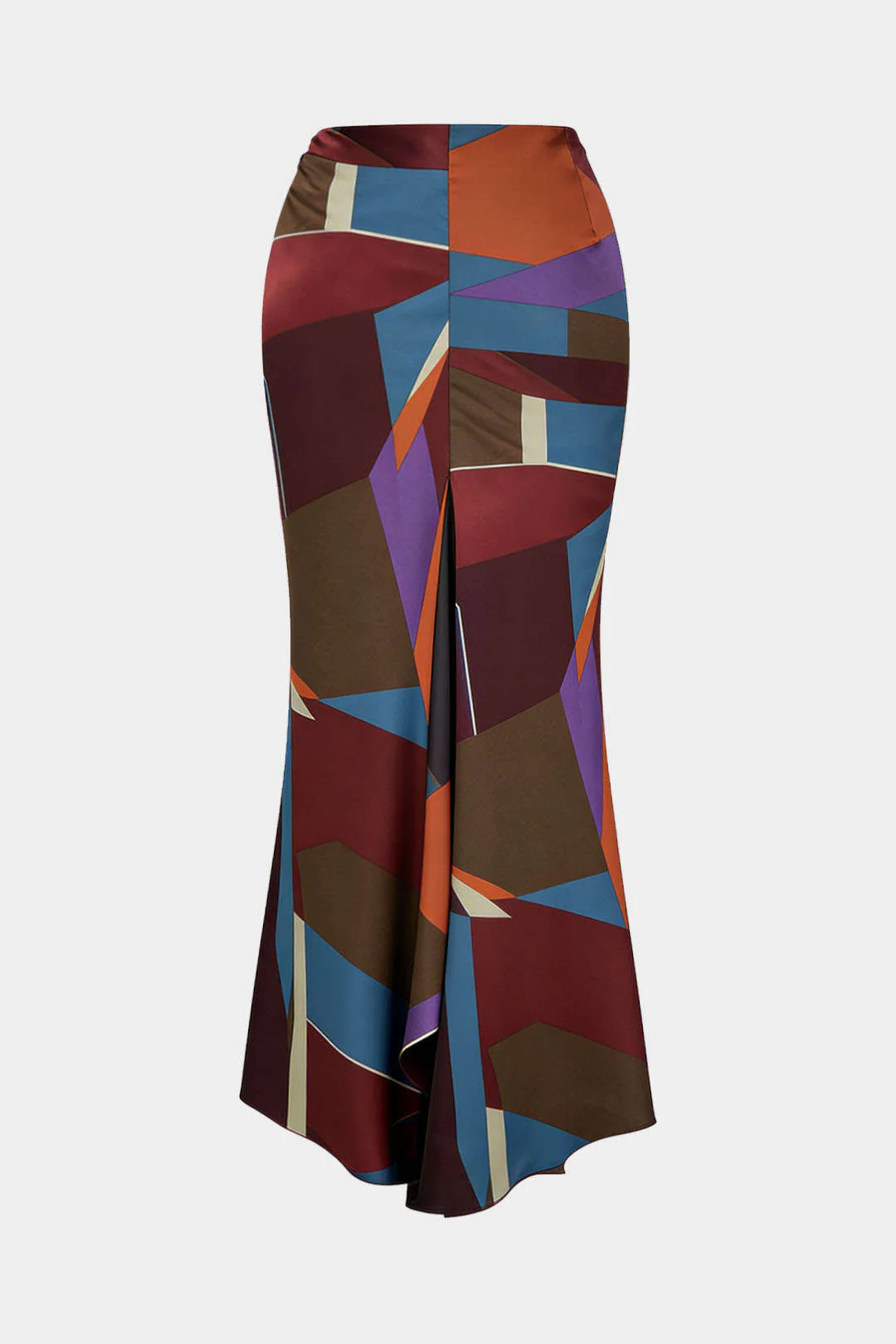 Satin Plaid Contrast Print Metallic Decor Ruched Skirt - Image 2