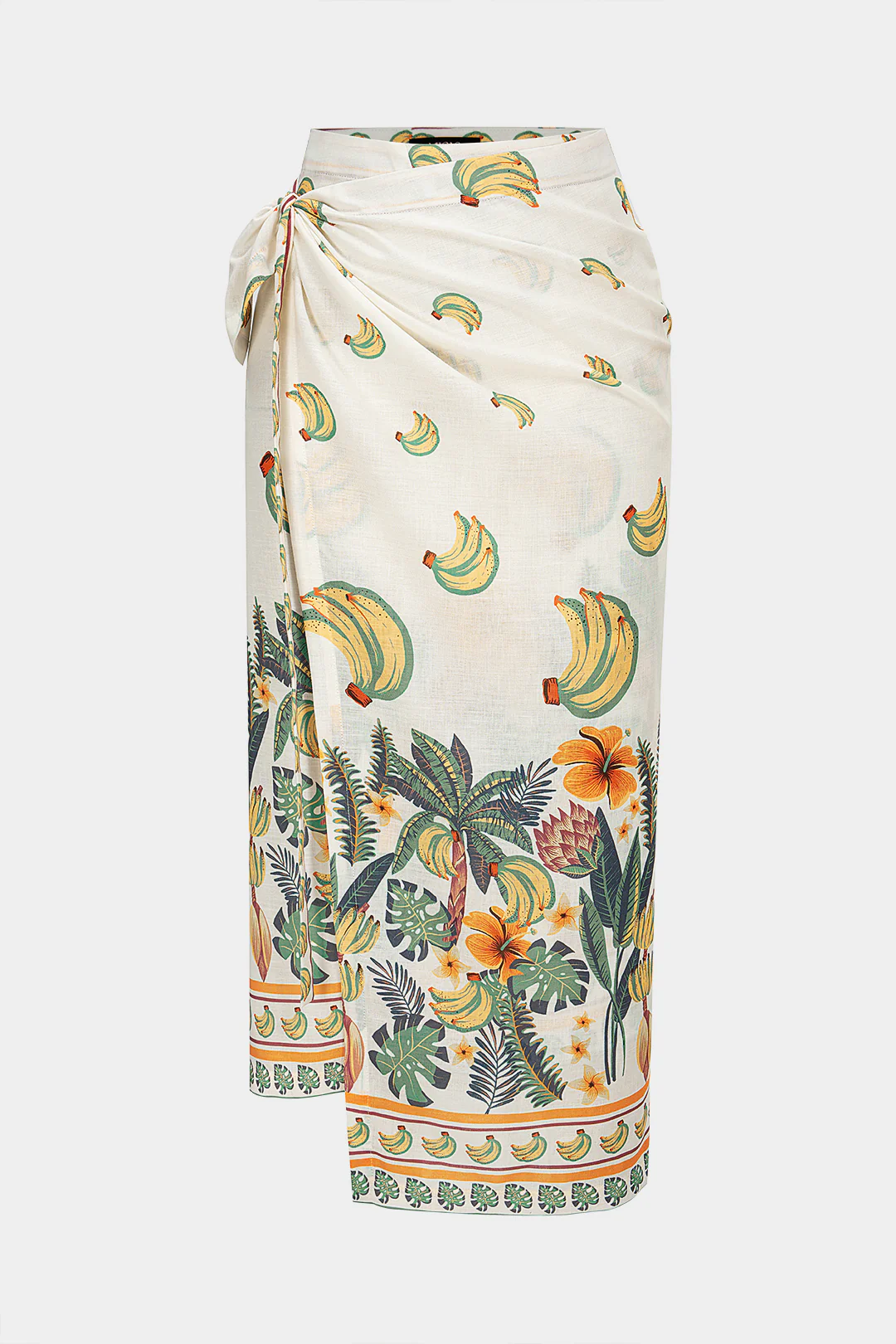 Tropical Fruit Print Wrap Tie-Up Ruched Skirt