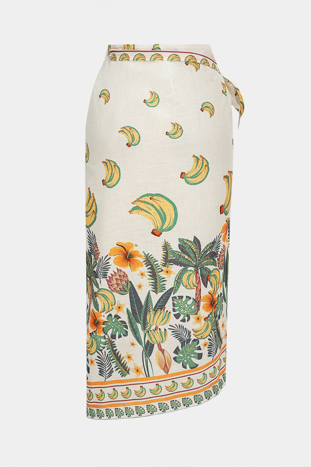 Tropical Fruit Print Wrap Tie-Up Ruched Skirt - Image 2