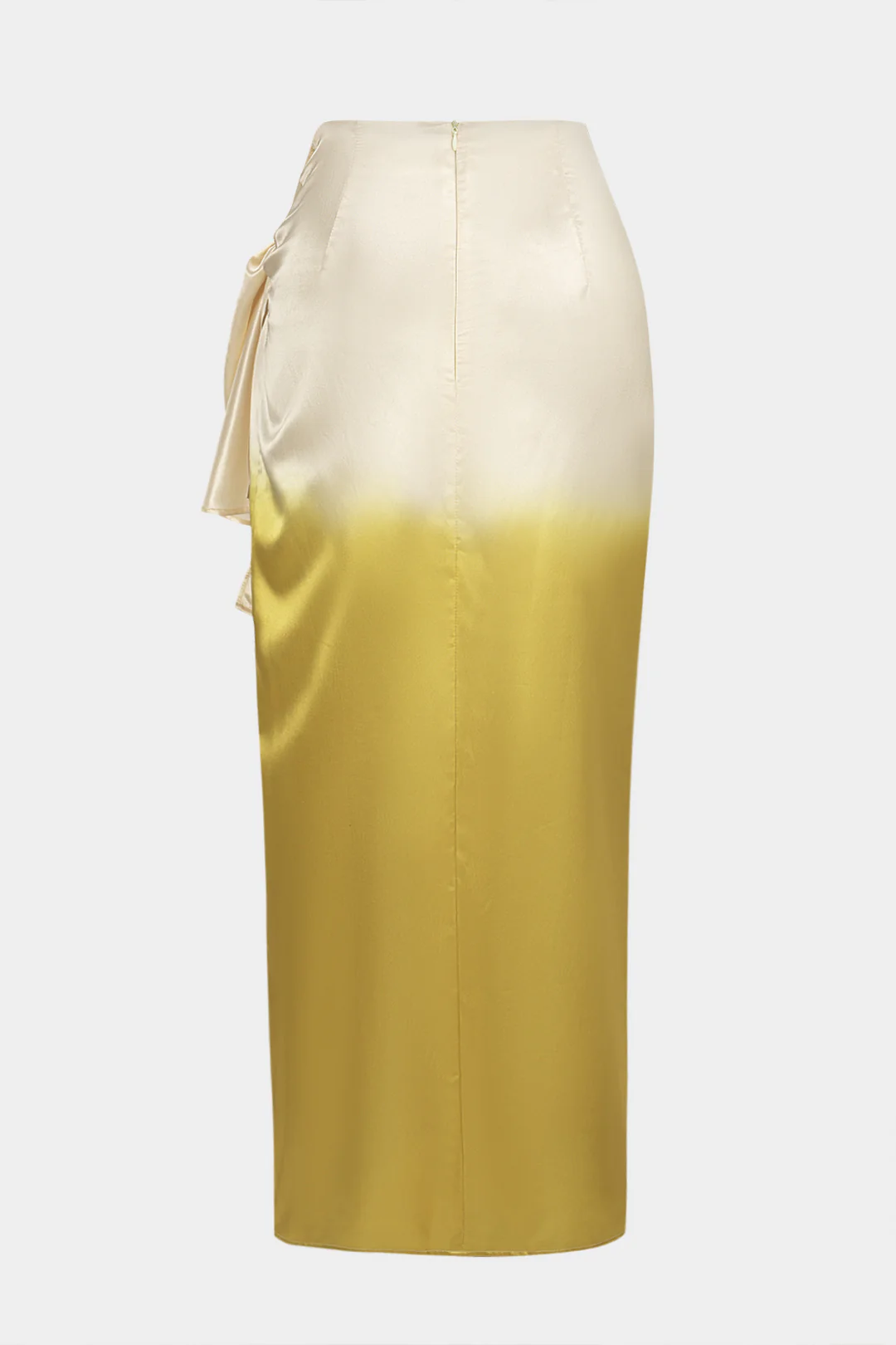 Ombre Print Satin Asymmetrical Tie-Up Ruched Skirt - Image 2