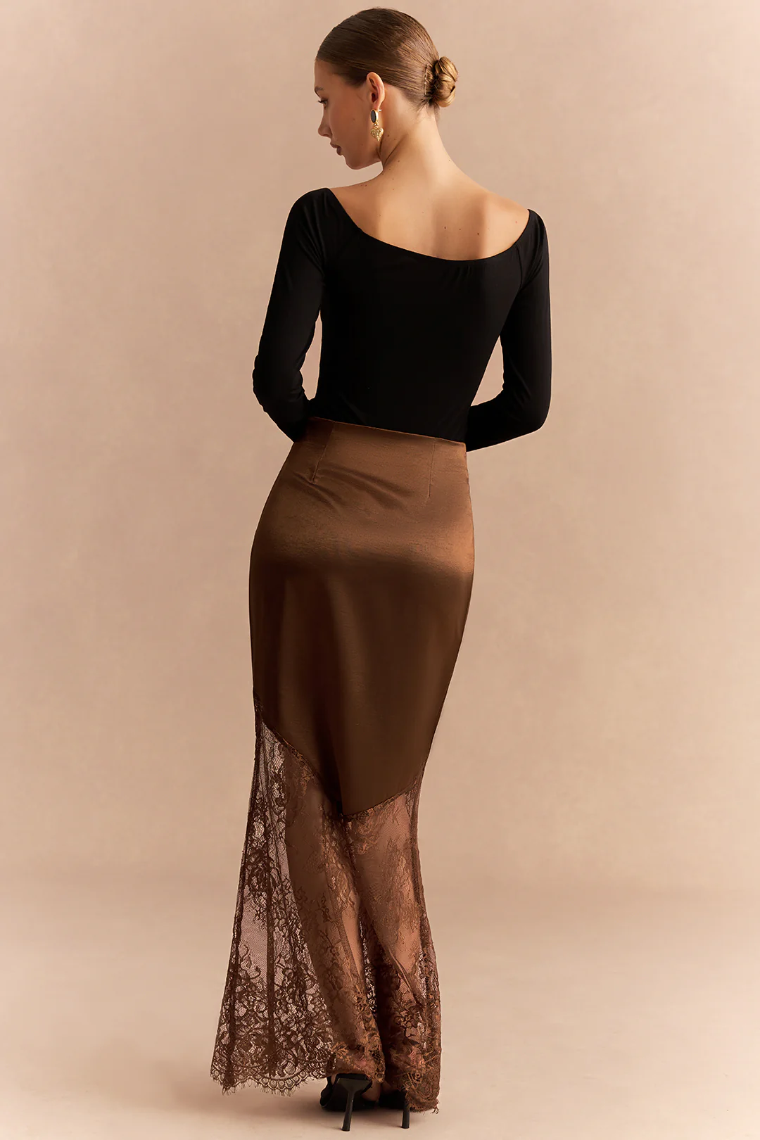 Satin Patchwork Lace Zipper Skirt - Image 4