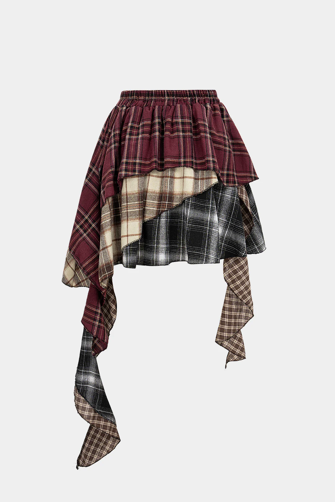 Contrast Plaid Print Asymmetrical Layer Skirt - Image 2