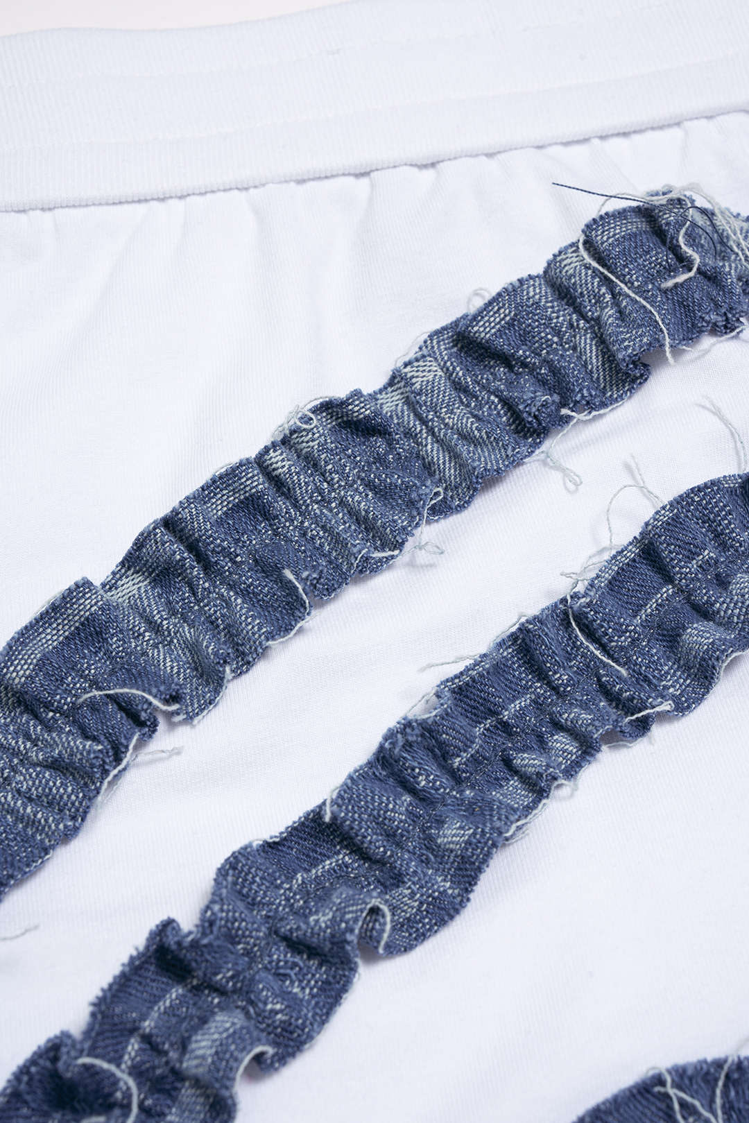 Patchwork Denim Ruched Asymmetrical Skirt - Image 4