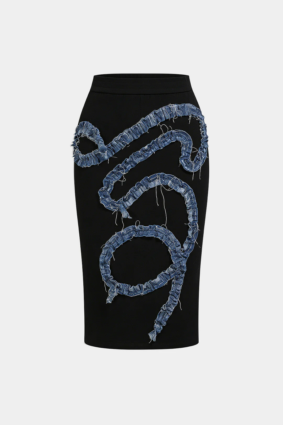 Patchwork Denim Ruched Asymmetrical Skirt - Image 6