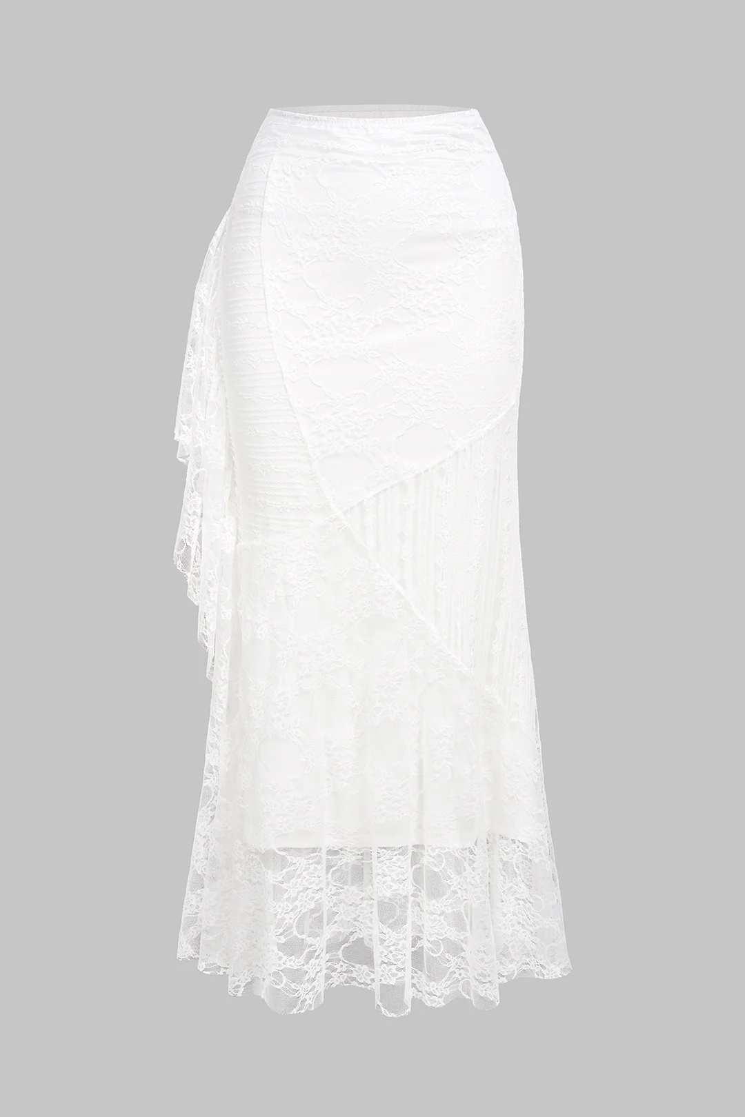 Solid Lace Patchwork Asymmetrical Skirt