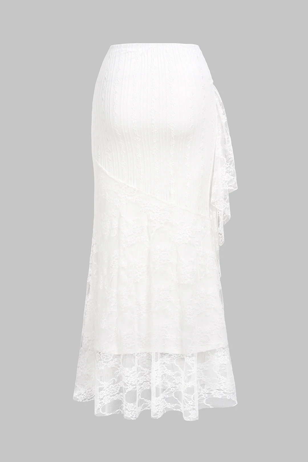 Solid Lace Patchwork Asymmetrical Skirt - Image 2