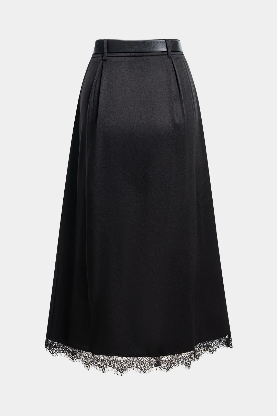 Satin Patchwork Lace Trim Belted High Waist Skirt - Image 2