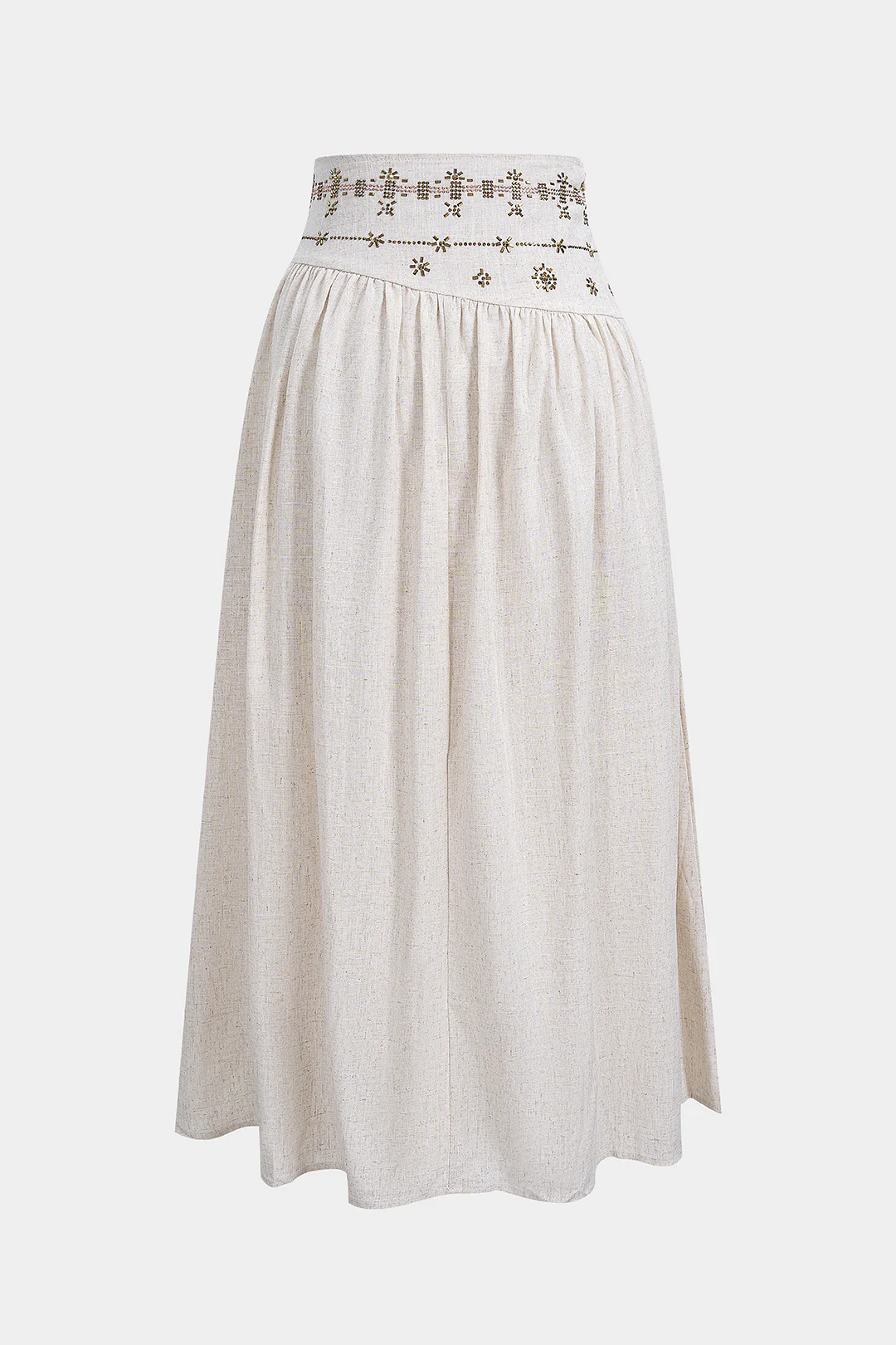 Rhinestone Linen Asymmetrical Ruched High Waist Skirt - Image 2