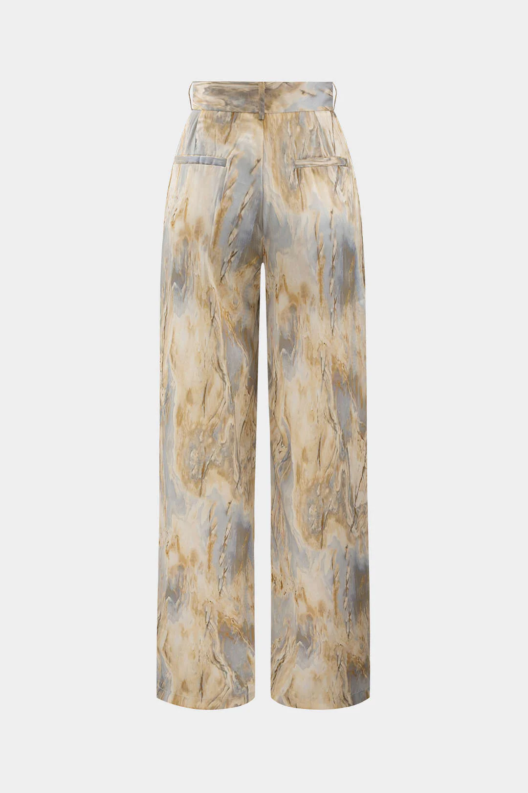 Marble Print High Waisted Full-length Straight Leg Pants - Image 2