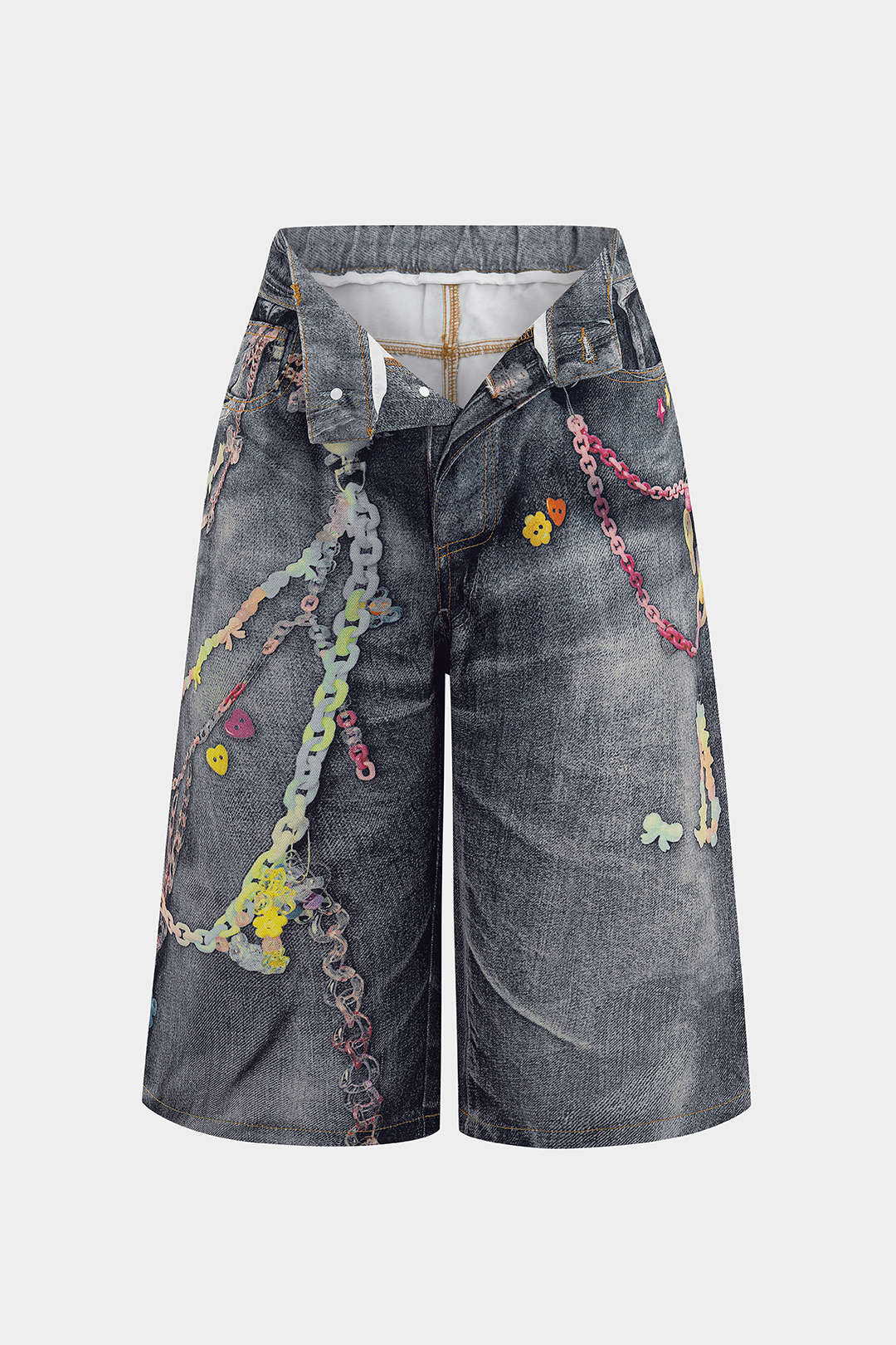 Chain Print  Wide Leg Shorts - Image 2