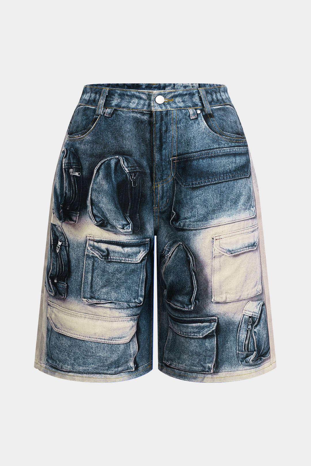 Plus Size Pocket Printed High Waist Shorts - Image 2